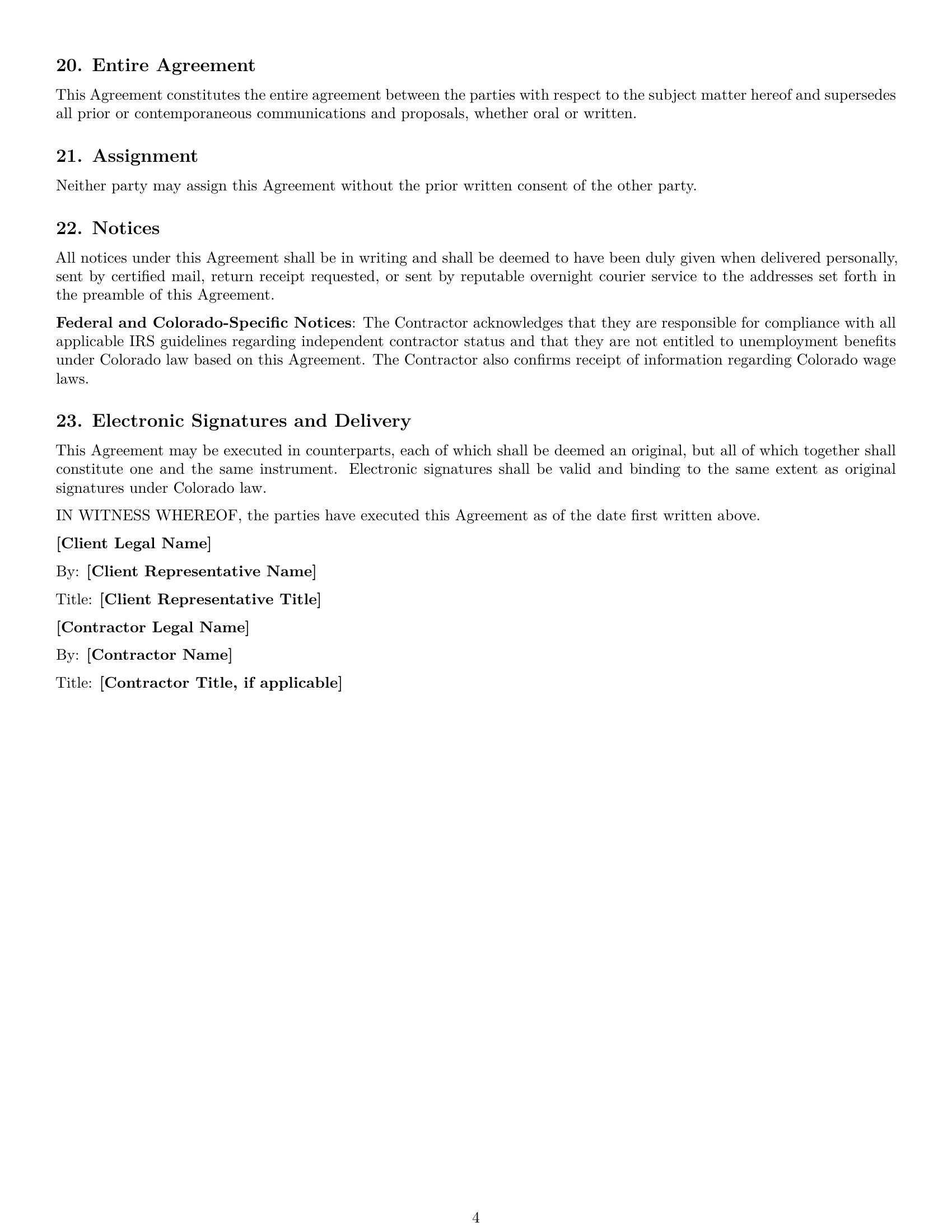Preview page 4 of Free Colorado consulting independent contractor agreement template