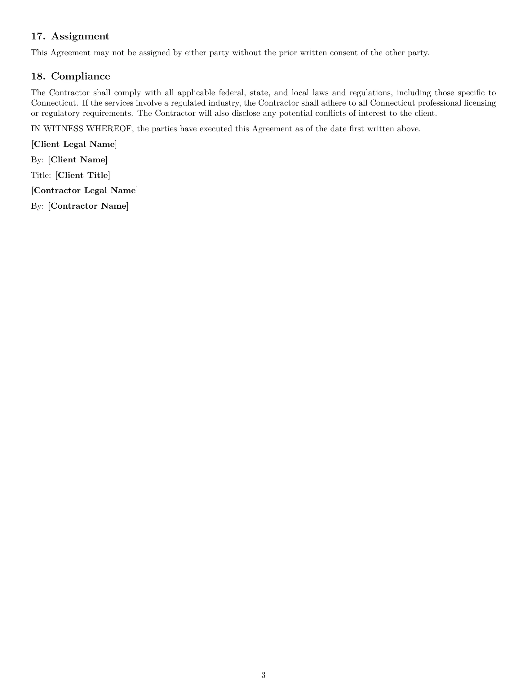 Preview page 3 of Free Connecticut consulting independent contractor agreement template