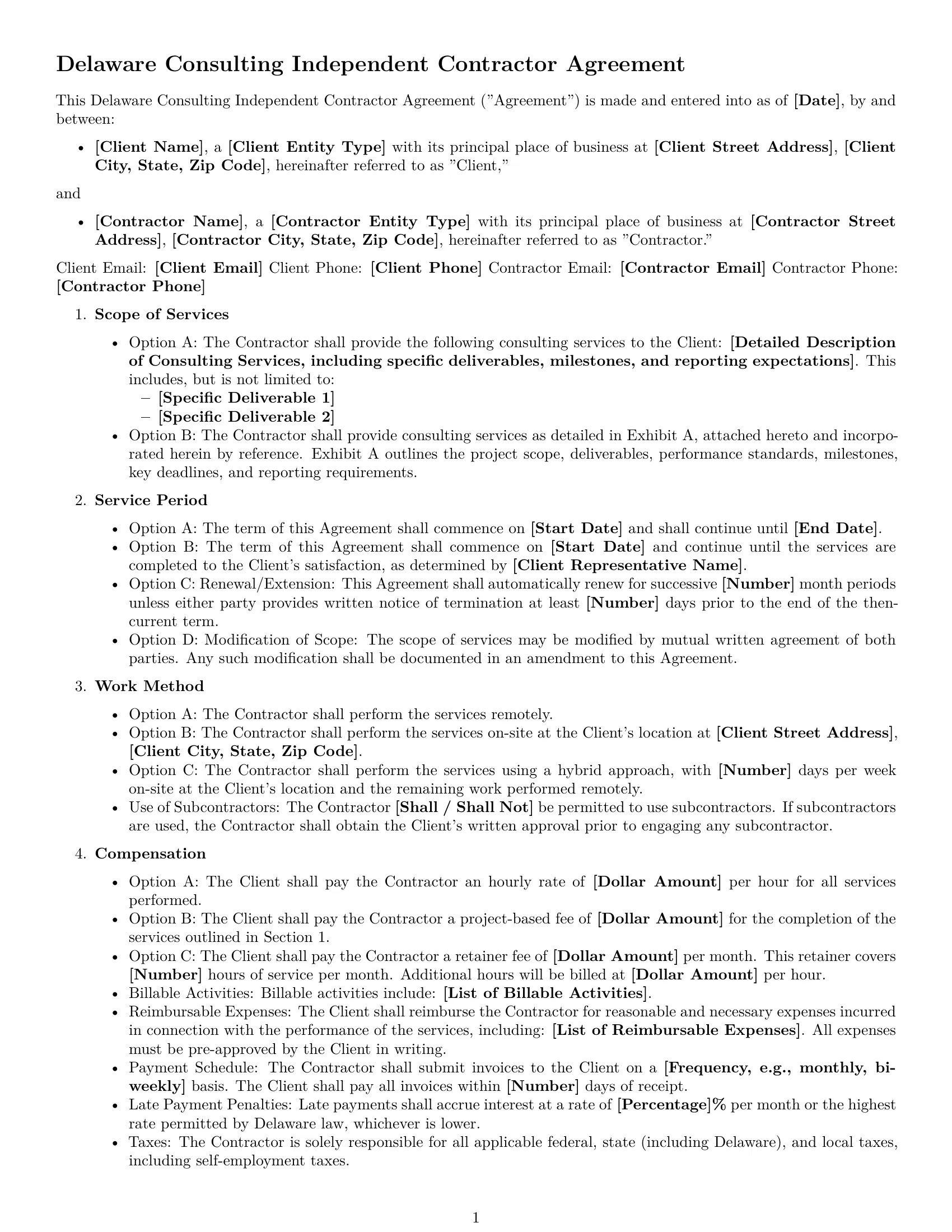Preview page 1 of Free Delaware consulting independent contractor agreement template