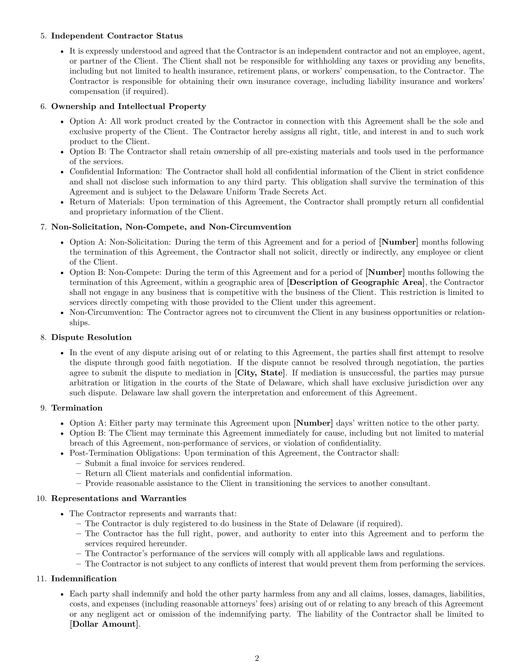 Preview page 2 of Free Delaware consulting independent contractor agreement template
