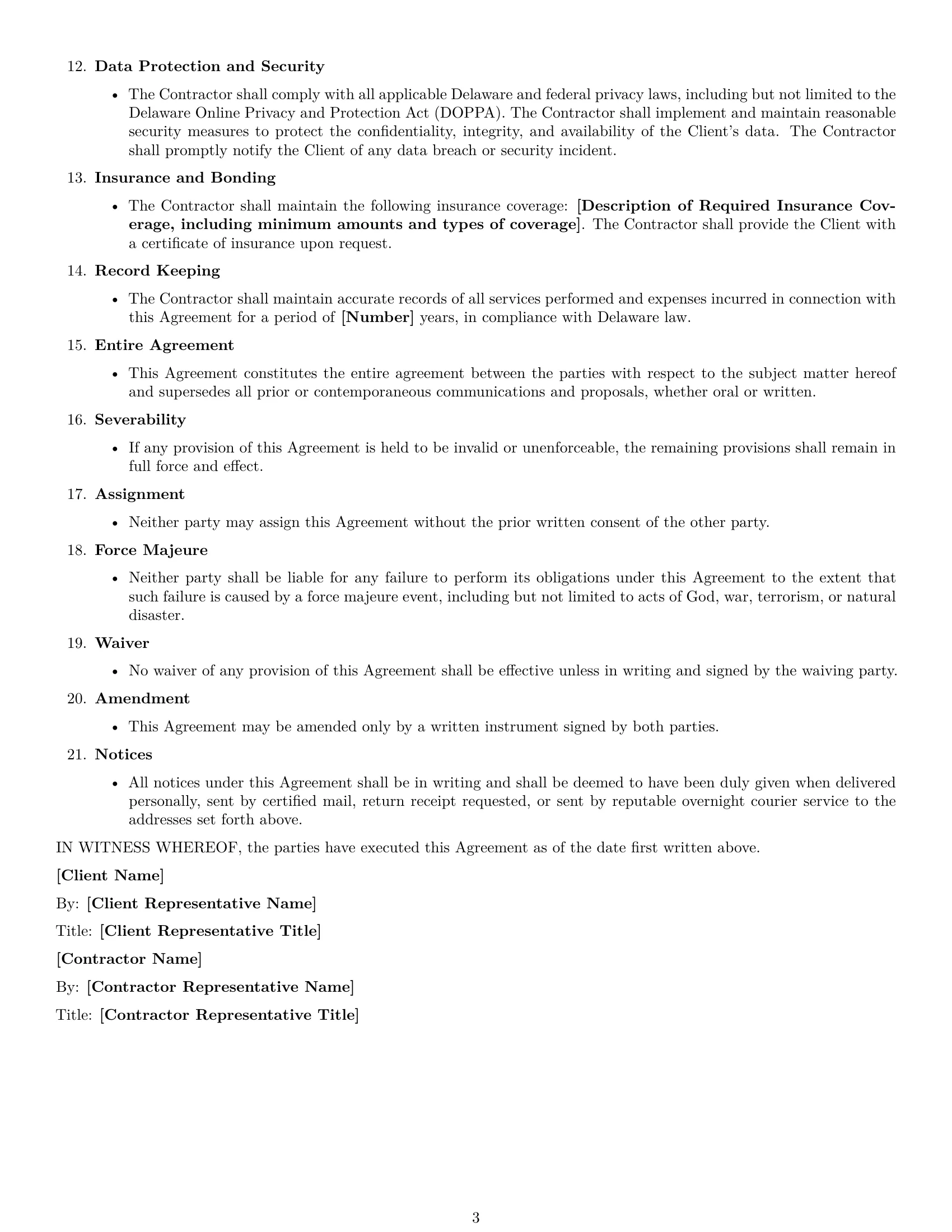 Preview page 3 of Free Delaware consulting independent contractor agreement template