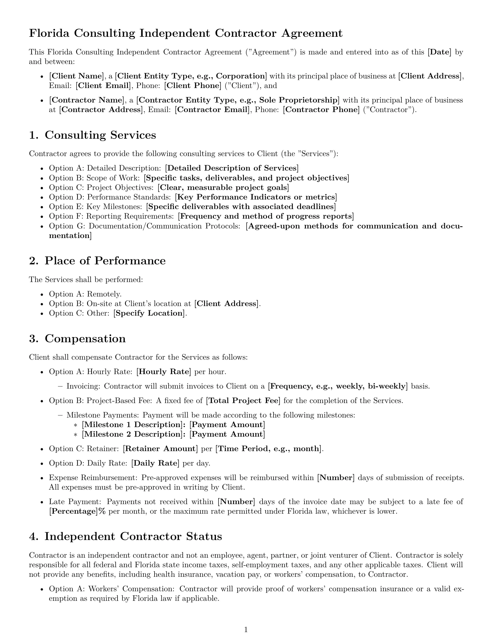 Preview page 1 of Free Florida consulting independent contractor agreement template