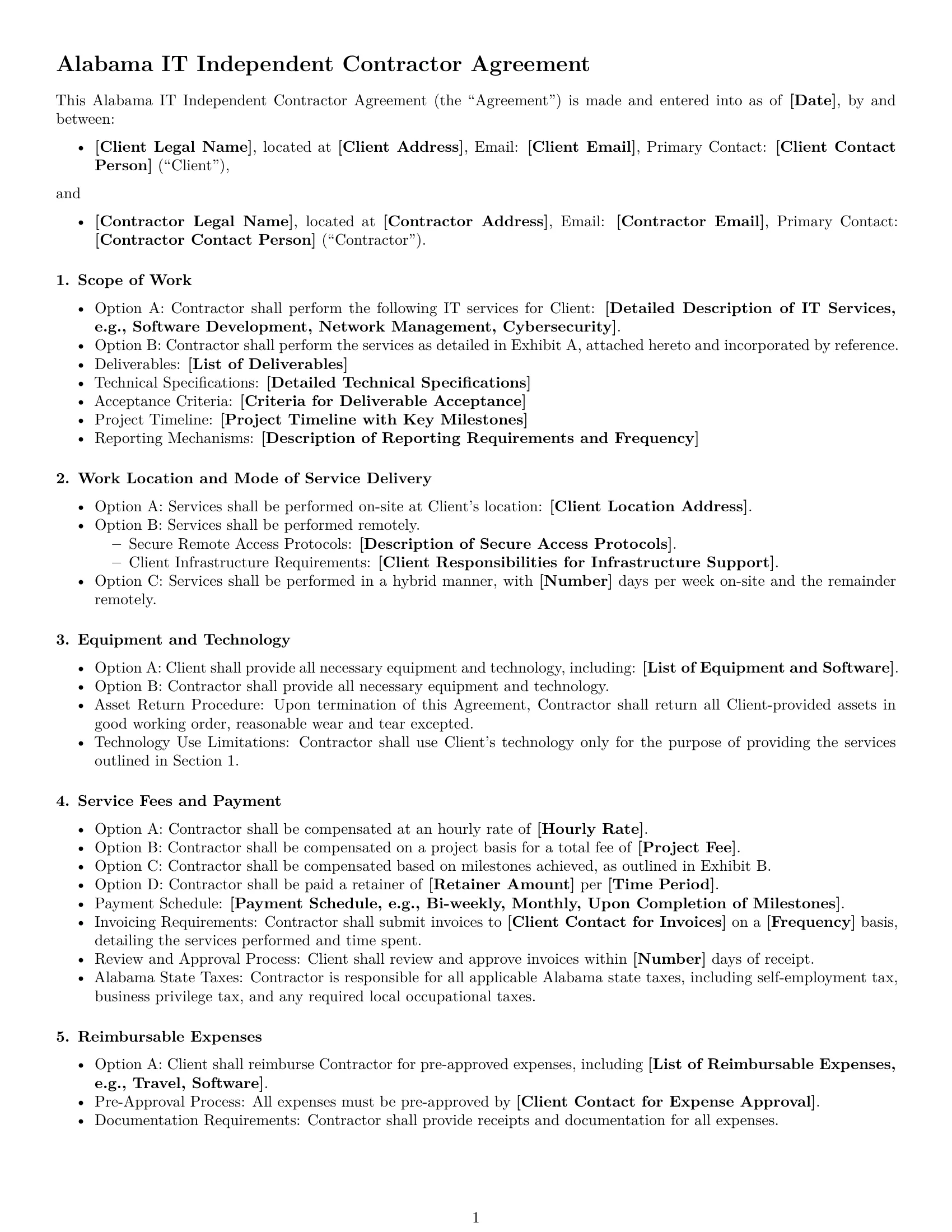 Preview page 1 of Free Alabama IT independent contractor agreement template