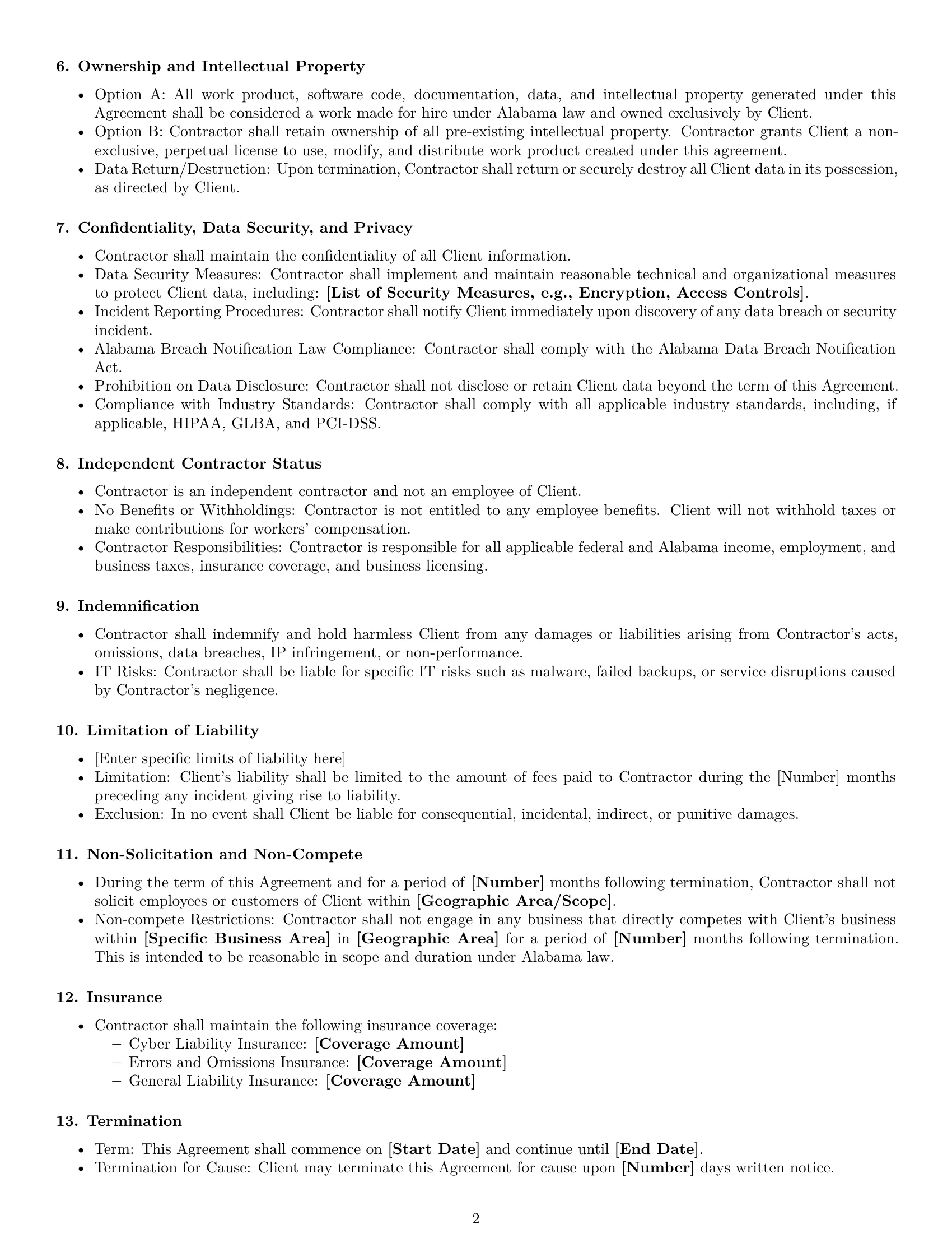 Preview page 2 of Free Alabama IT independent contractor agreement template
