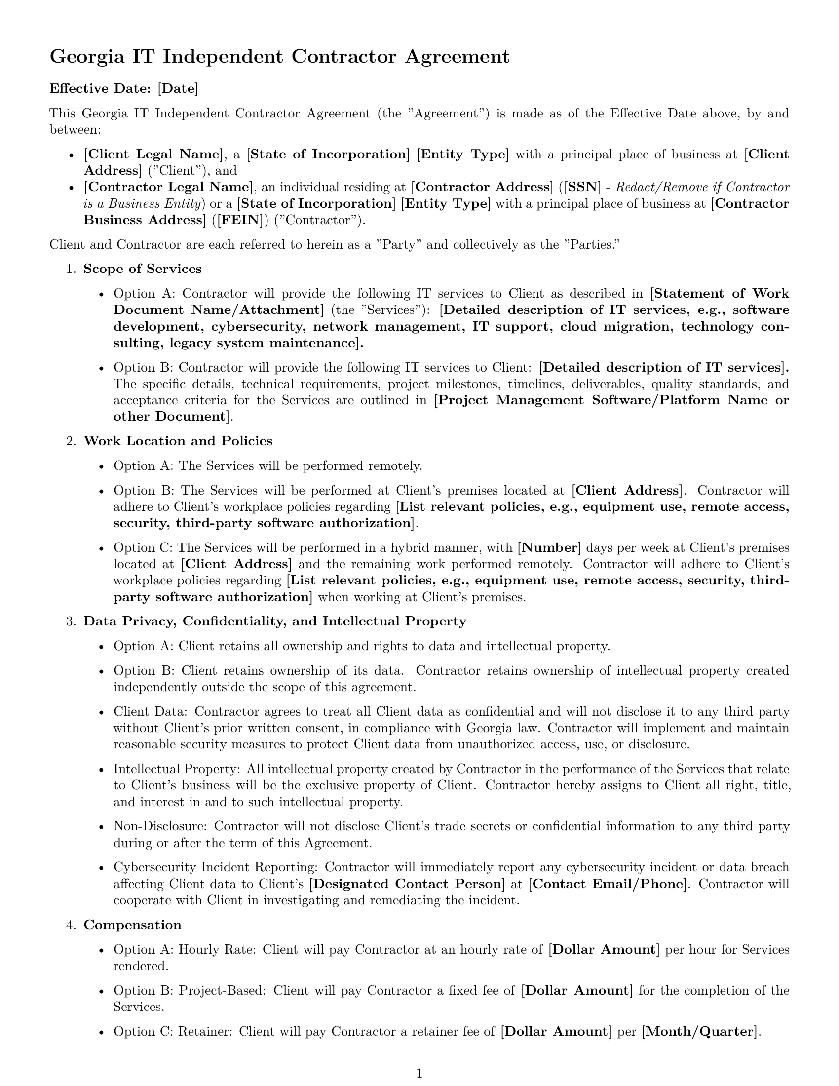 Preview page 1 of Free Georgia IT independent contractor agreement template