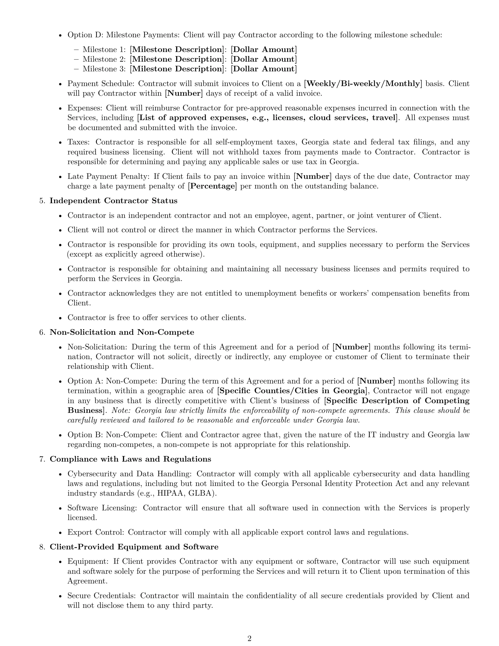 Preview page 2 of Free Georgia IT independent contractor agreement template