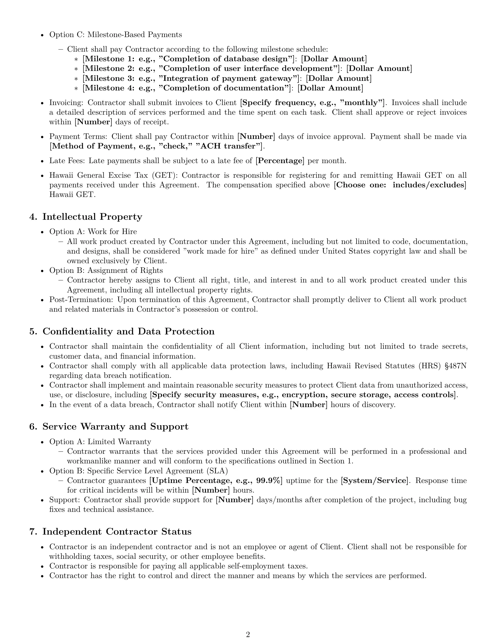 Preview page 2 of Free Hawaii IT independent contractor agreement template