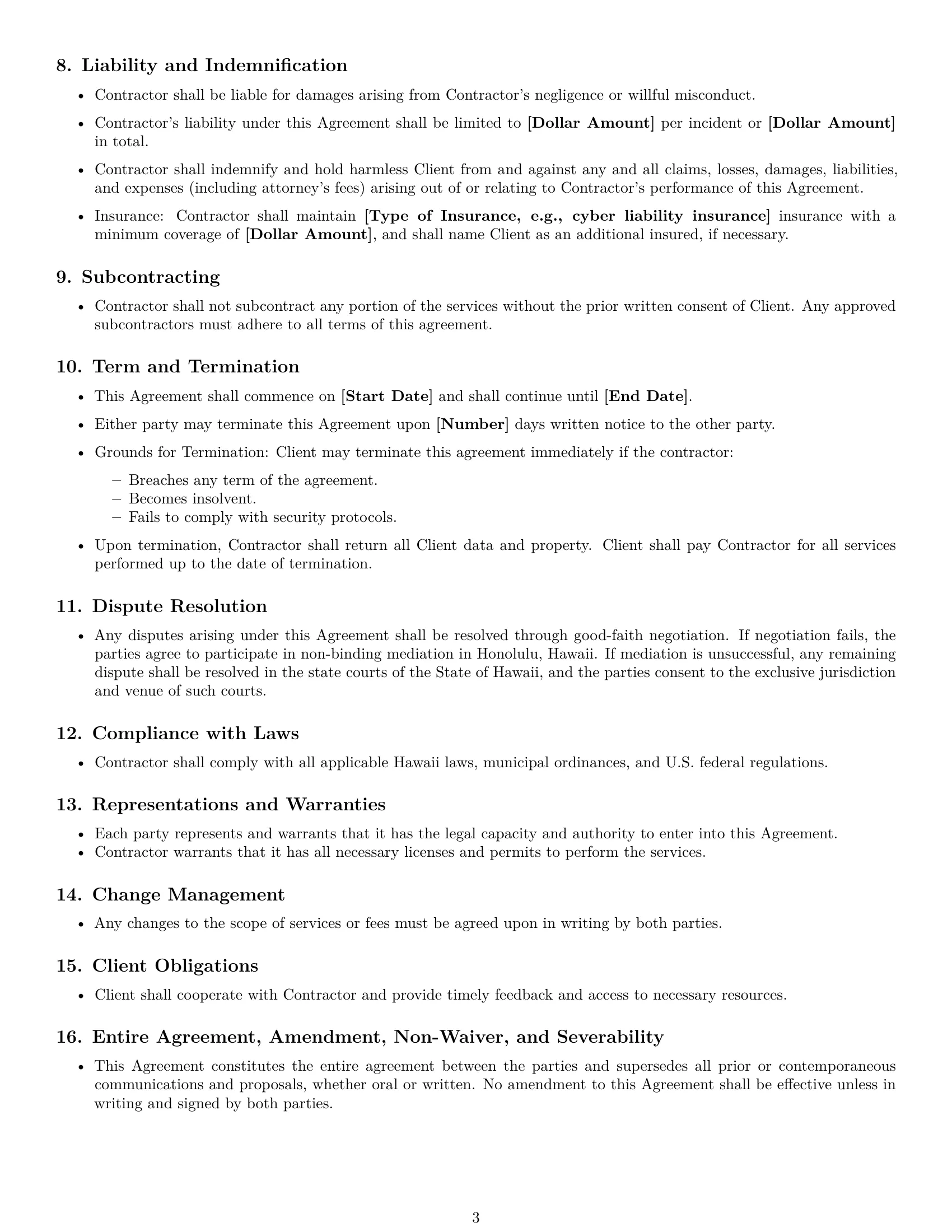 Preview page 3 of Free Hawaii IT independent contractor agreement template