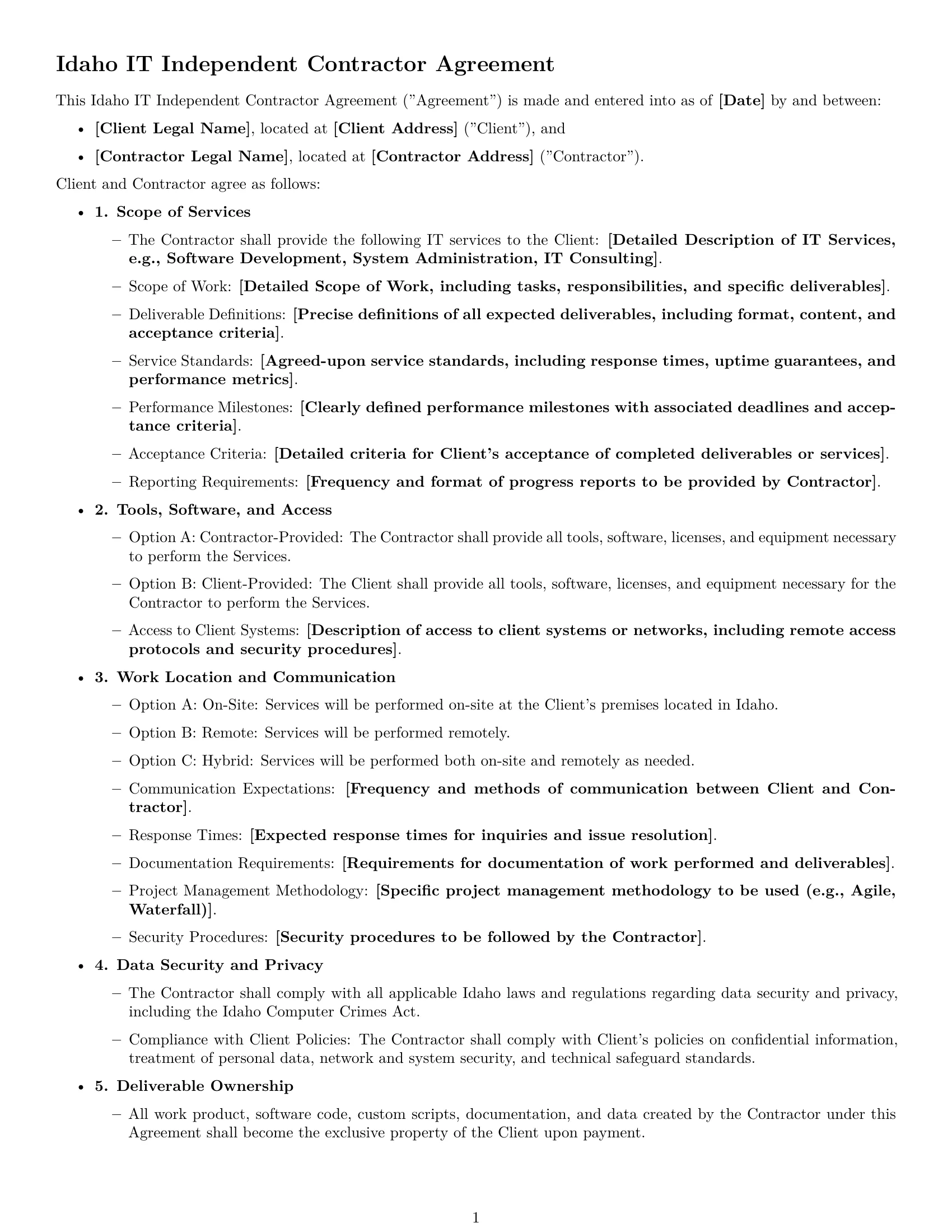 Preview page 1 of Free Idaho IT independent contractor agreement template
