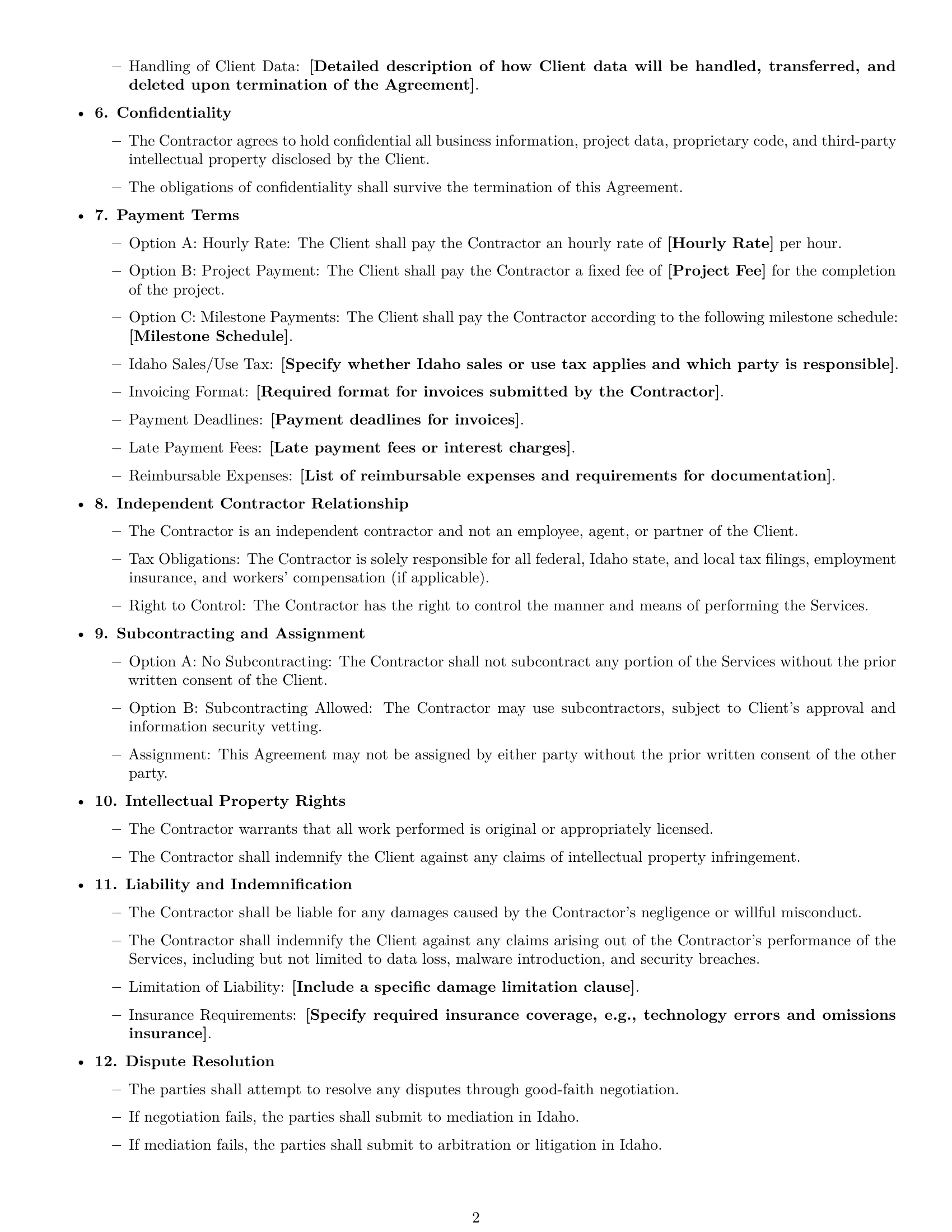 Preview page 2 of Free Idaho IT independent contractor agreement template