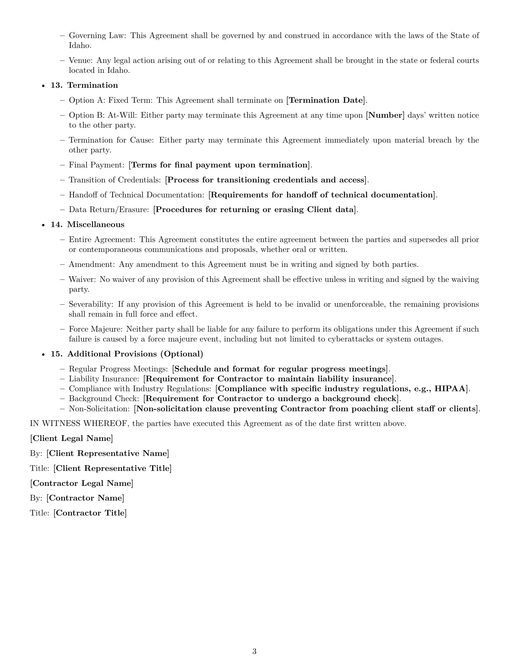 Preview page 3 of Free Idaho IT independent contractor agreement template