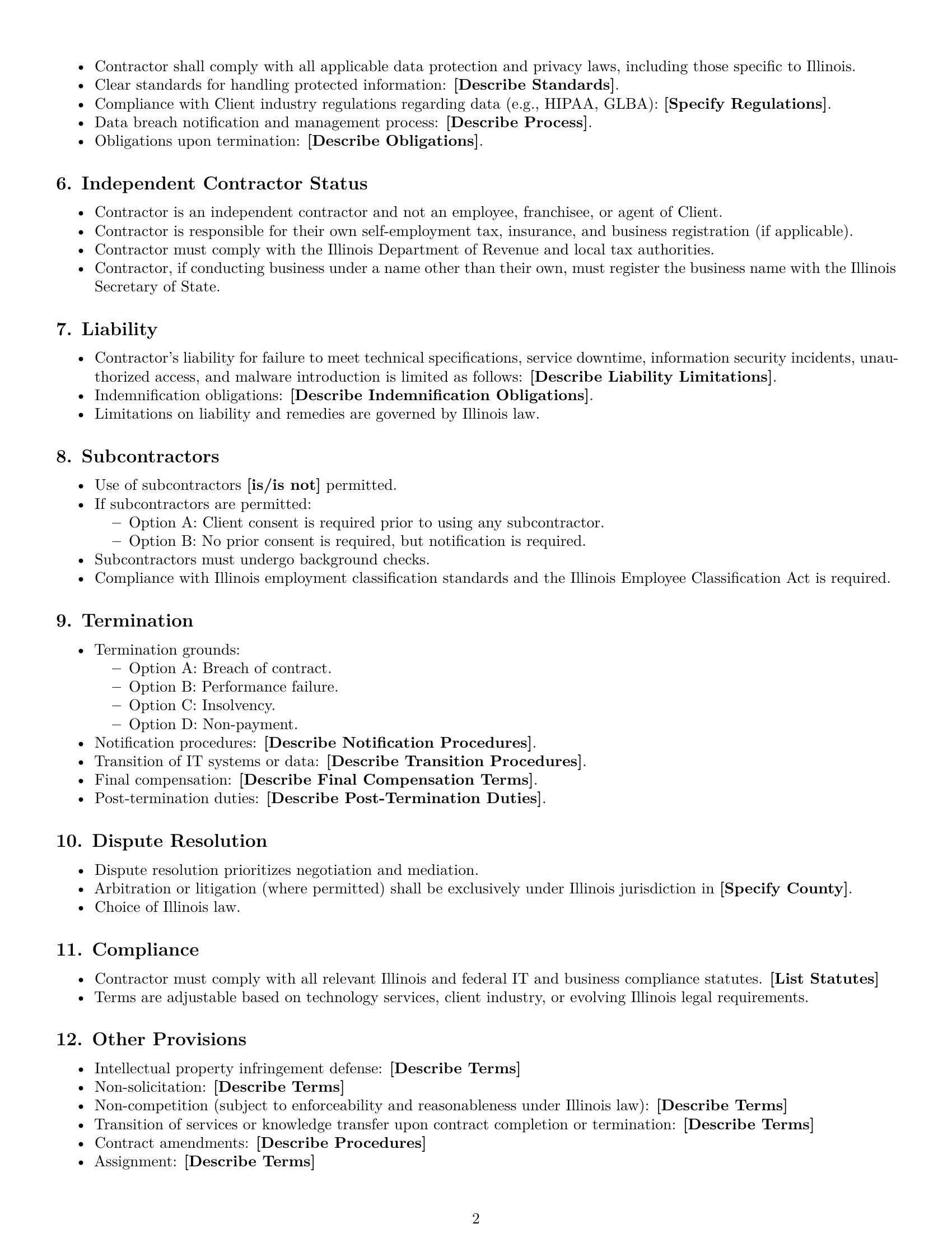 Preview page 2 of Free Illinois IT independent contractor agreement template