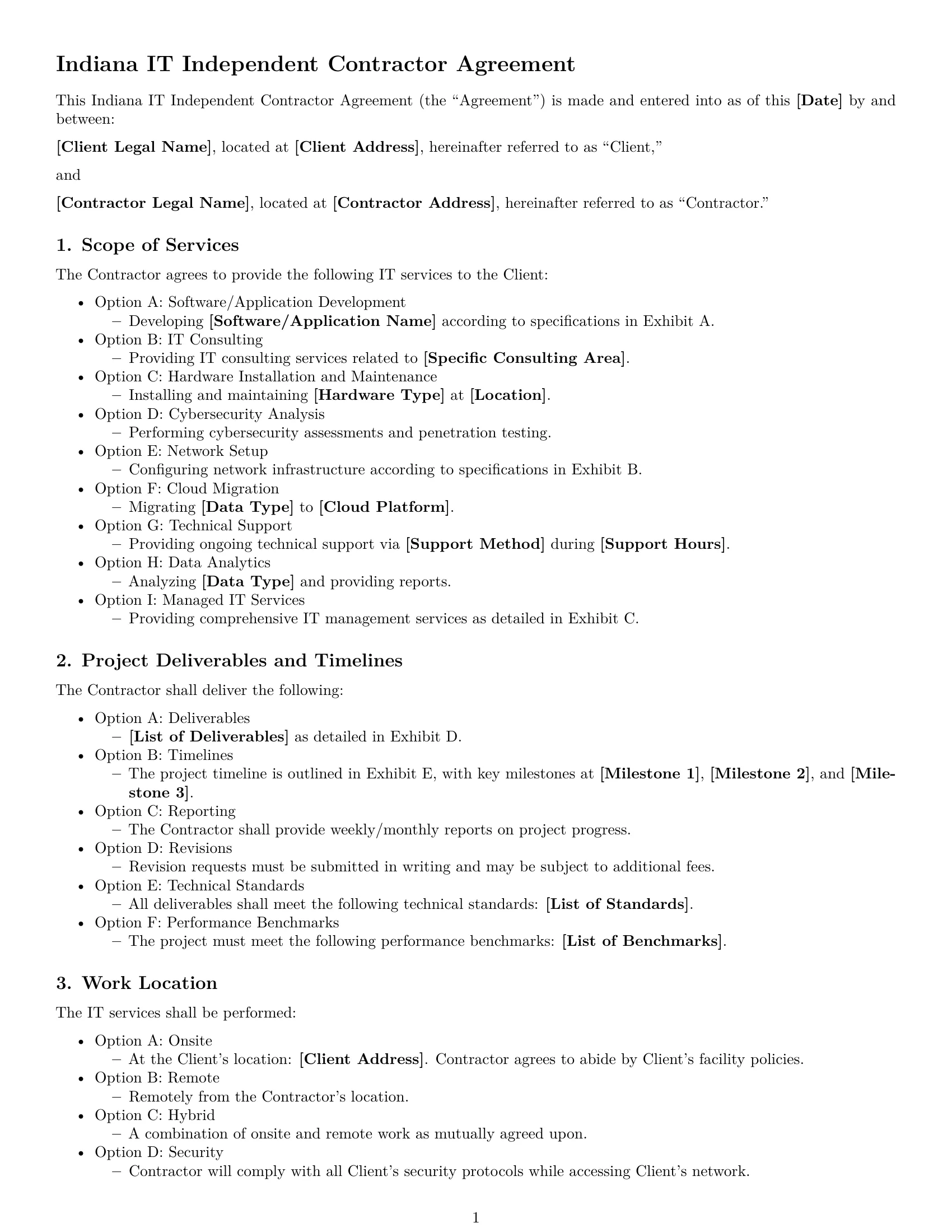 Preview page 1 of Free Indiana IT independent contractor agreement template