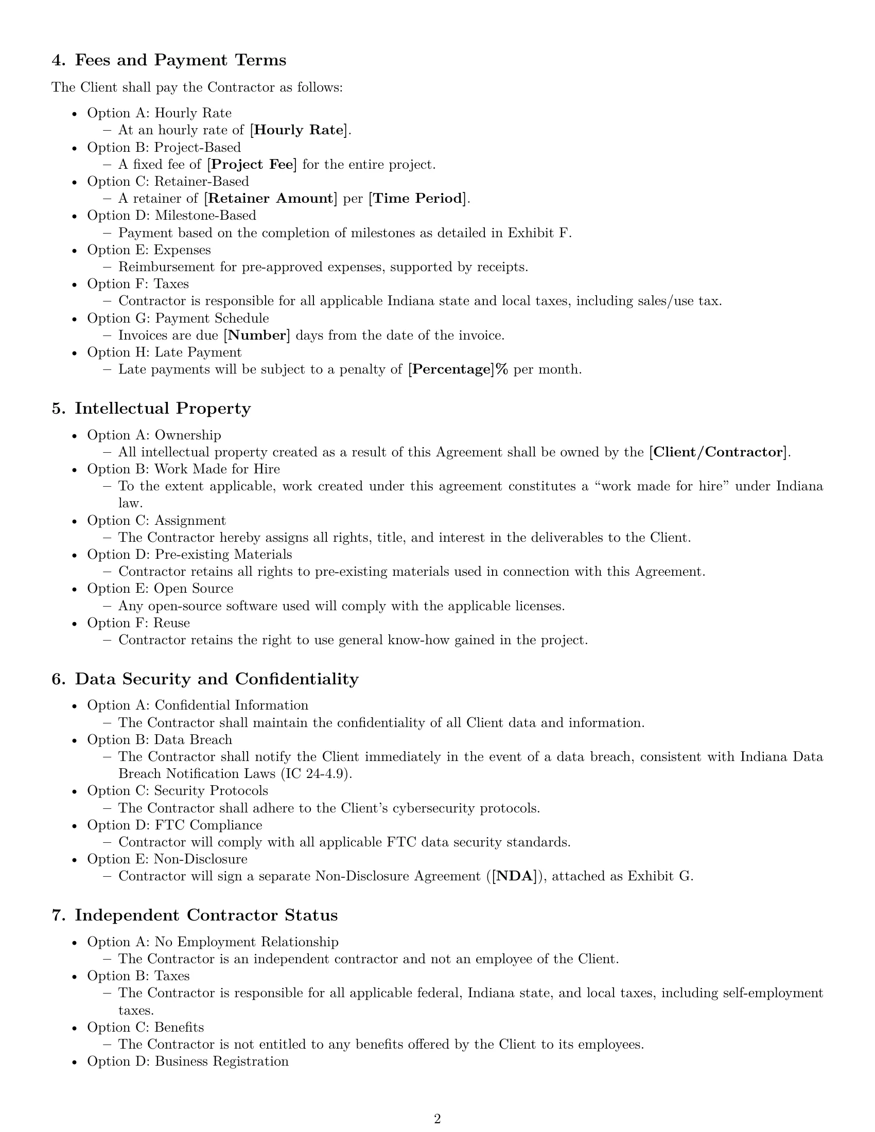 Preview page 2 of Free Indiana IT independent contractor agreement template