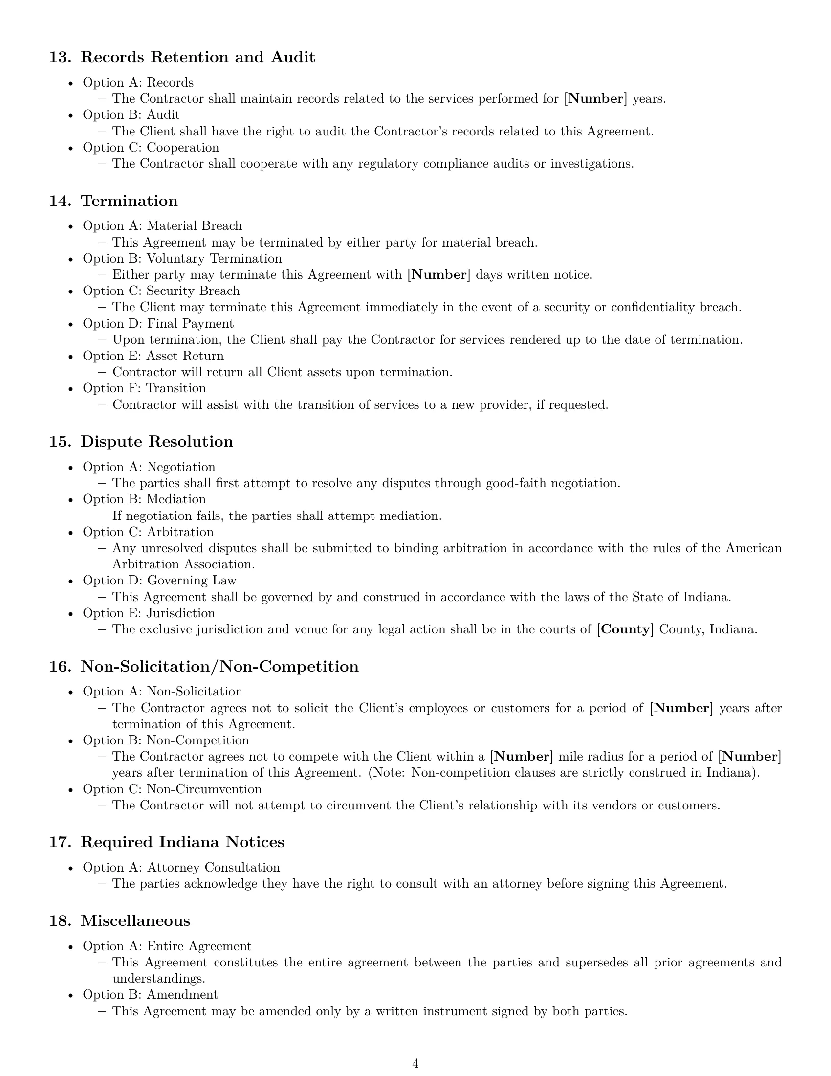 Preview page 4 of Free Indiana IT independent contractor agreement template