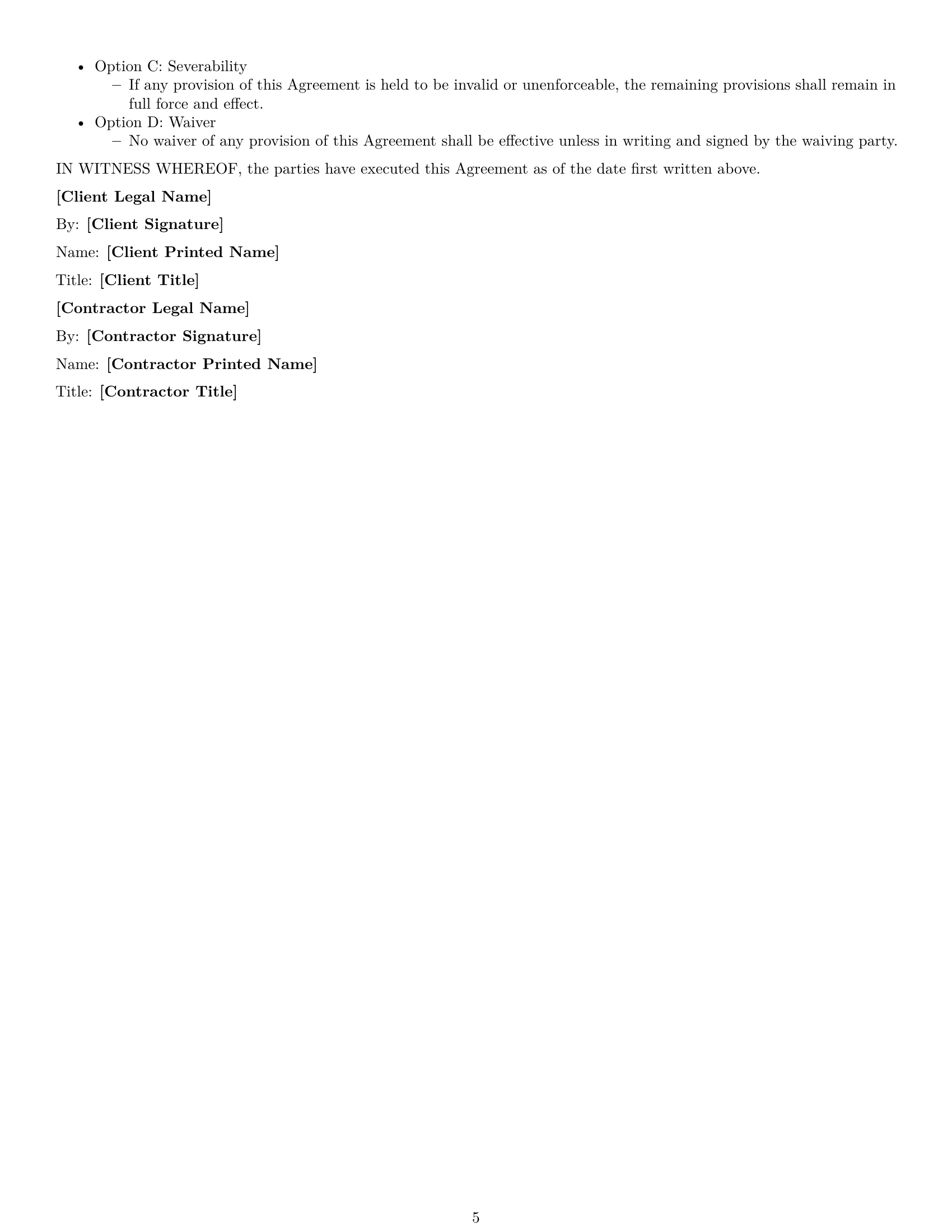 Preview page 5 of Free Indiana IT independent contractor agreement template