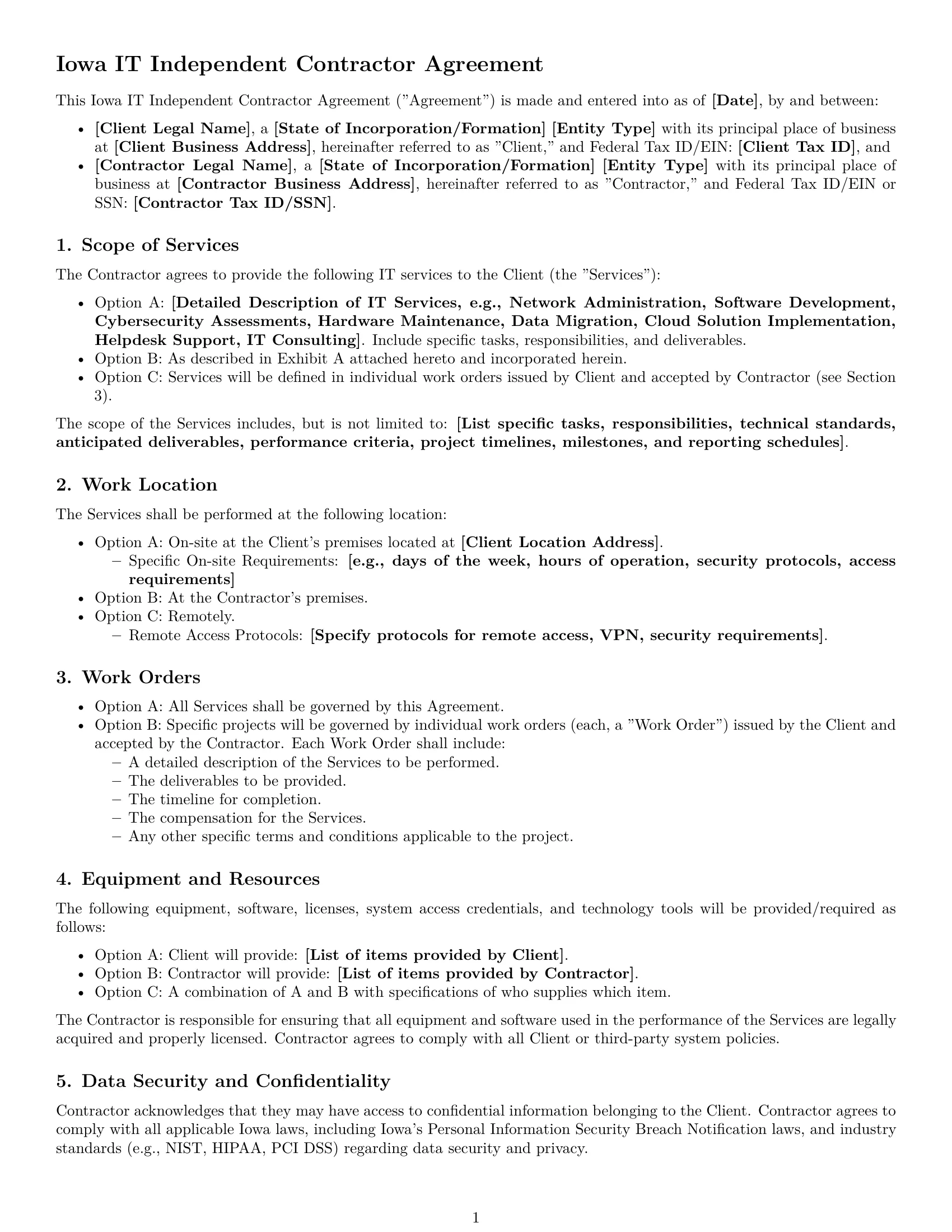 Preview page 1 of Free Iowa IT independent contractor agreement template