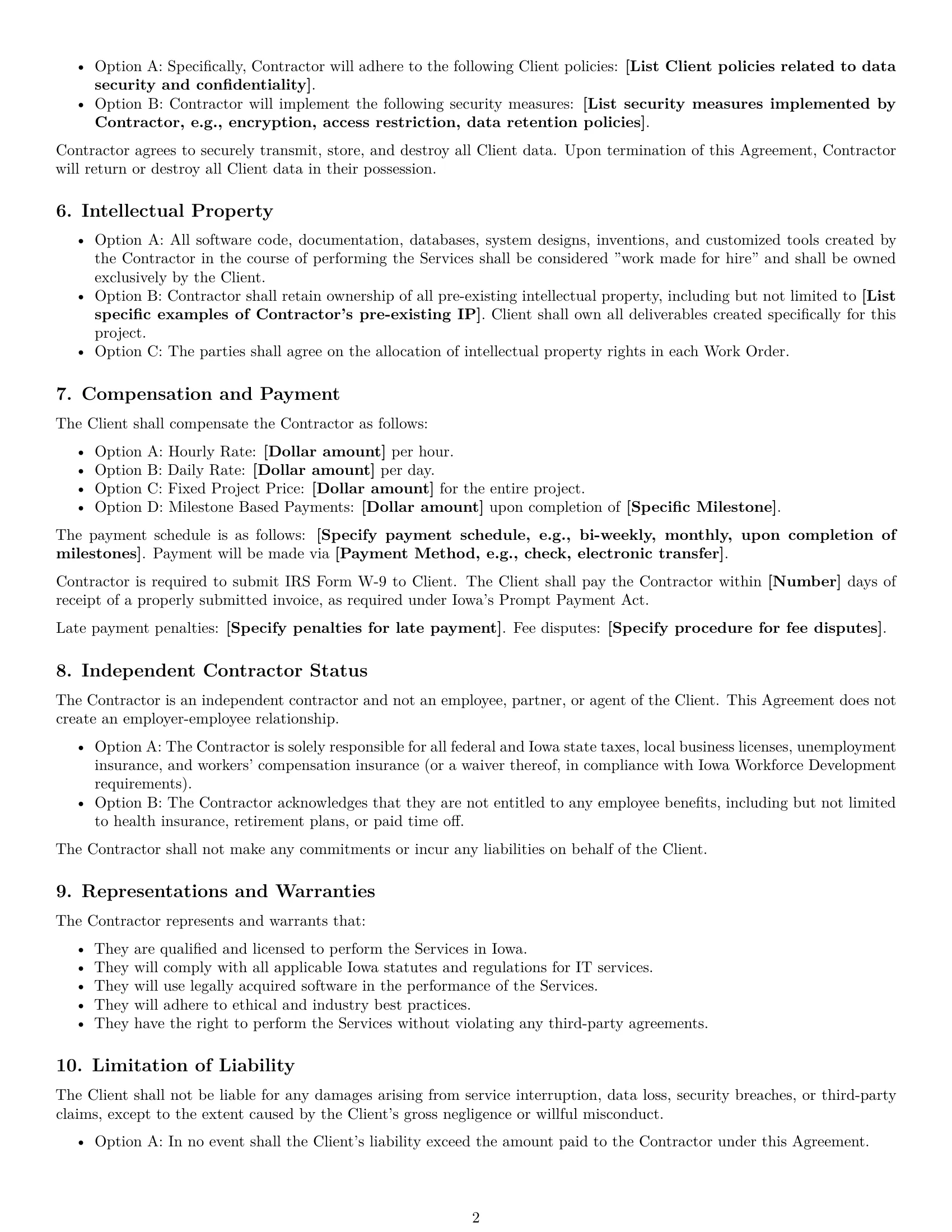 Preview page 2 of Free Iowa IT independent contractor agreement template