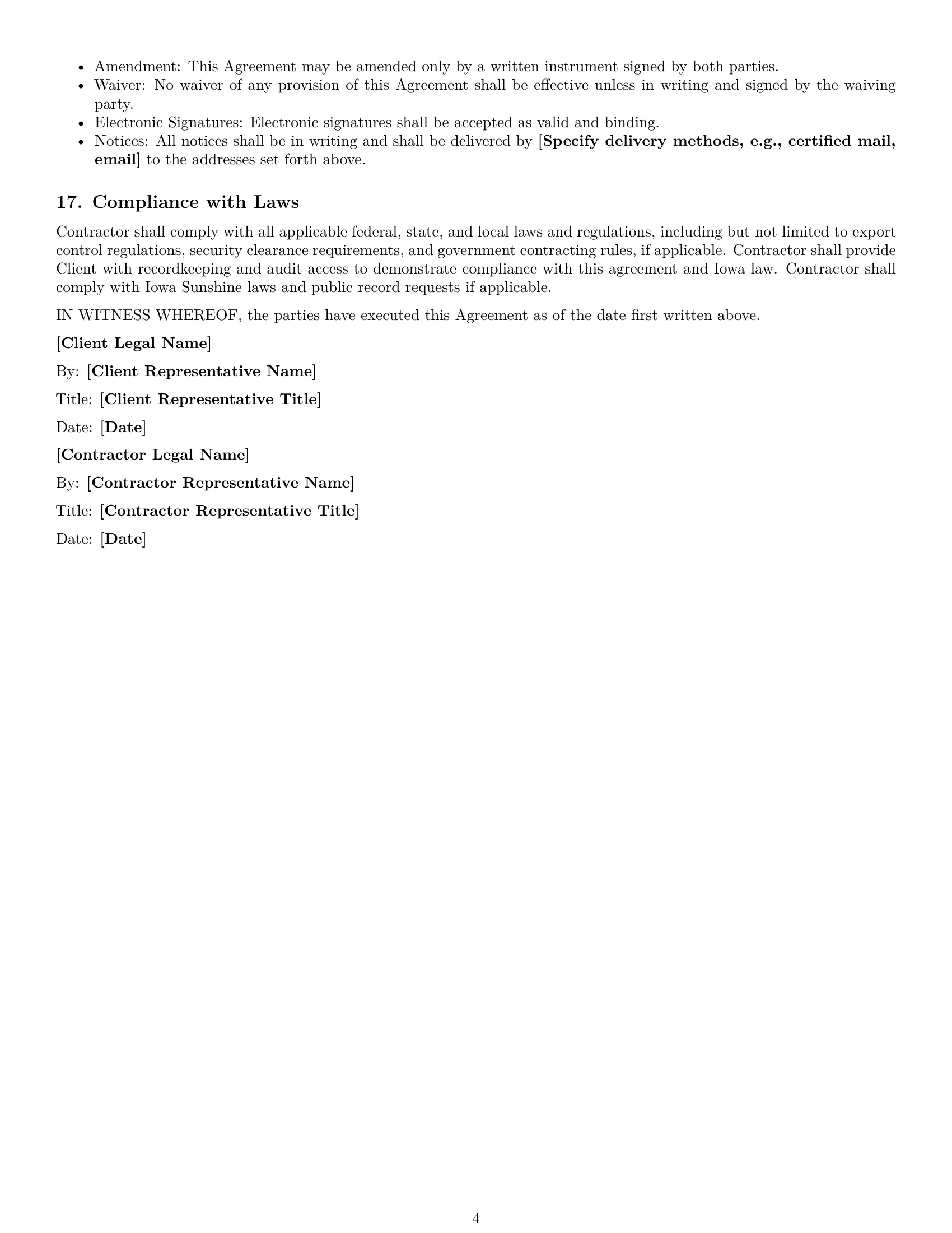 Preview page 4 of Free Iowa IT independent contractor agreement template