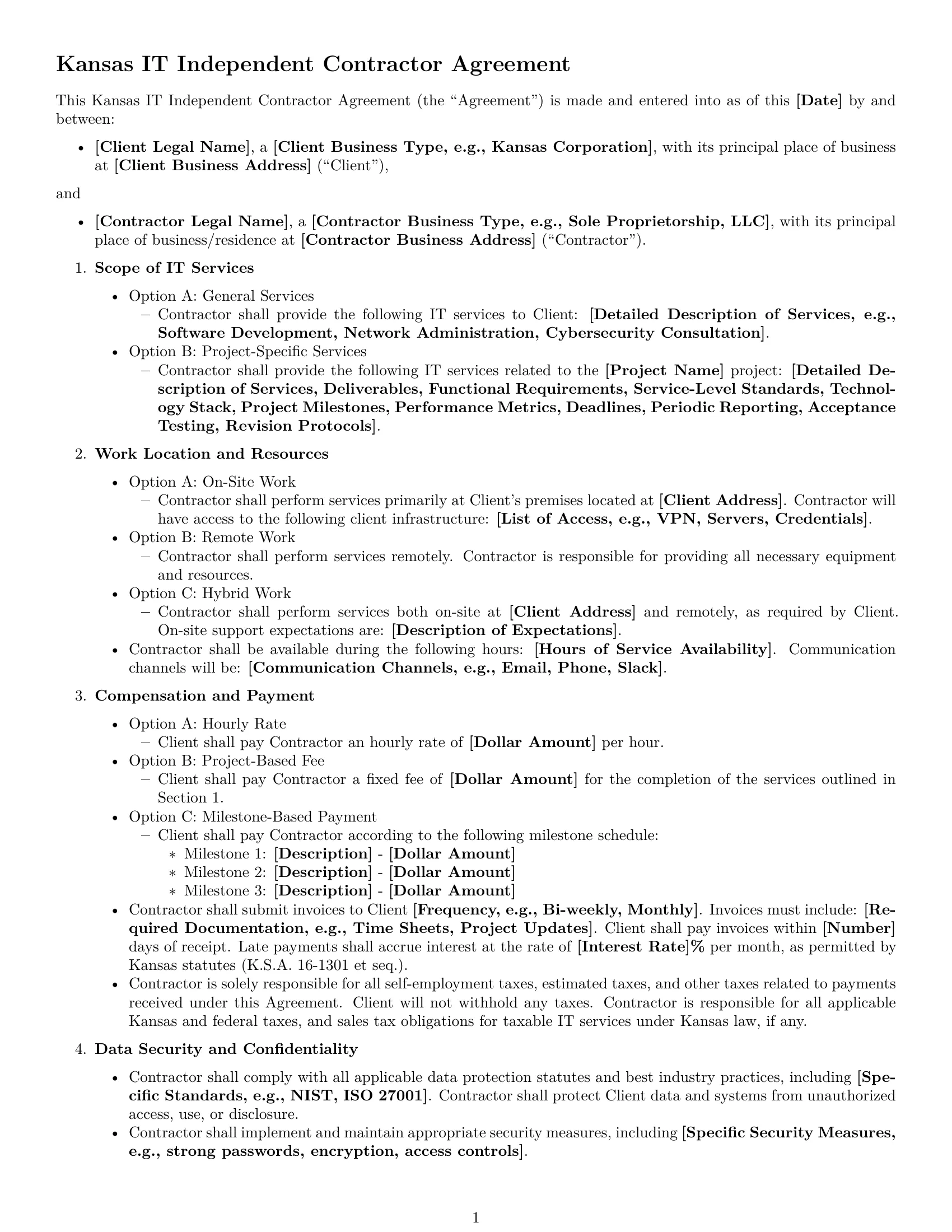 Preview page 1 of Free Kansas IT independent contractor agreement template