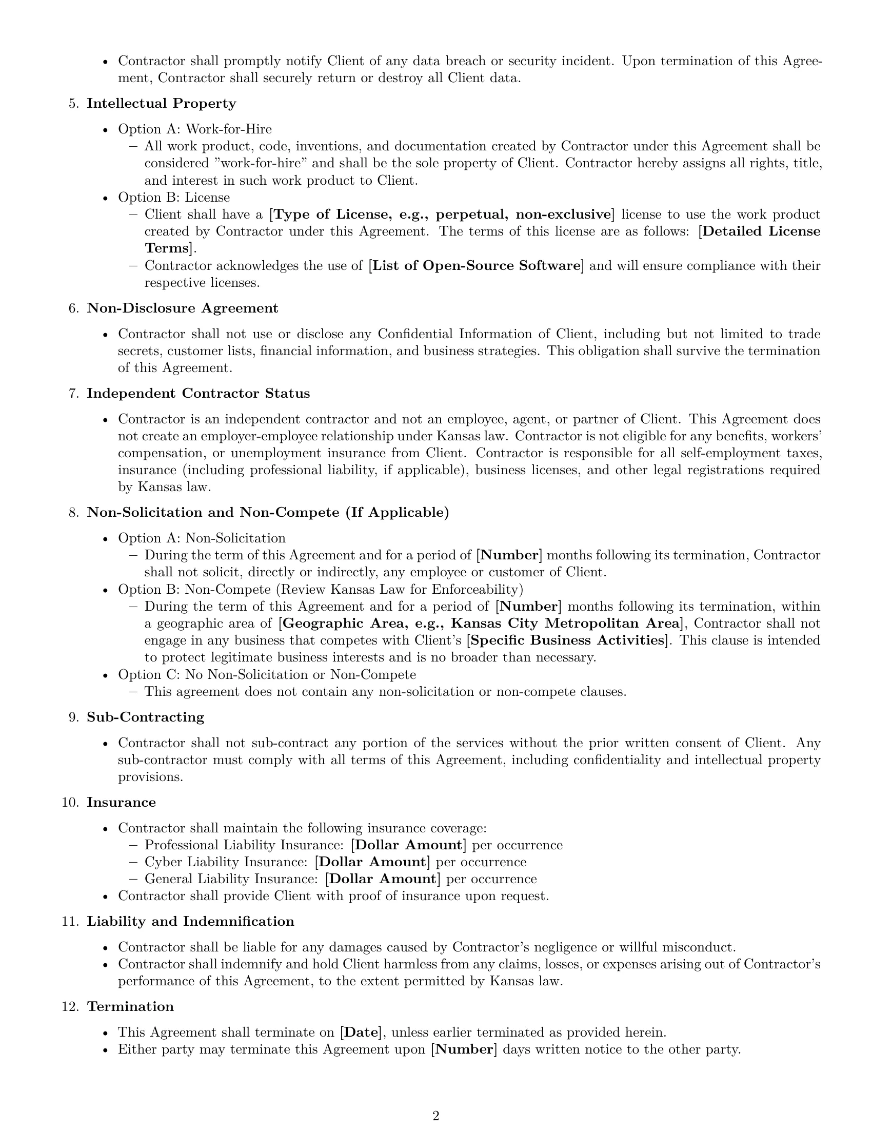 Preview page 2 of Free Kansas IT independent contractor agreement template