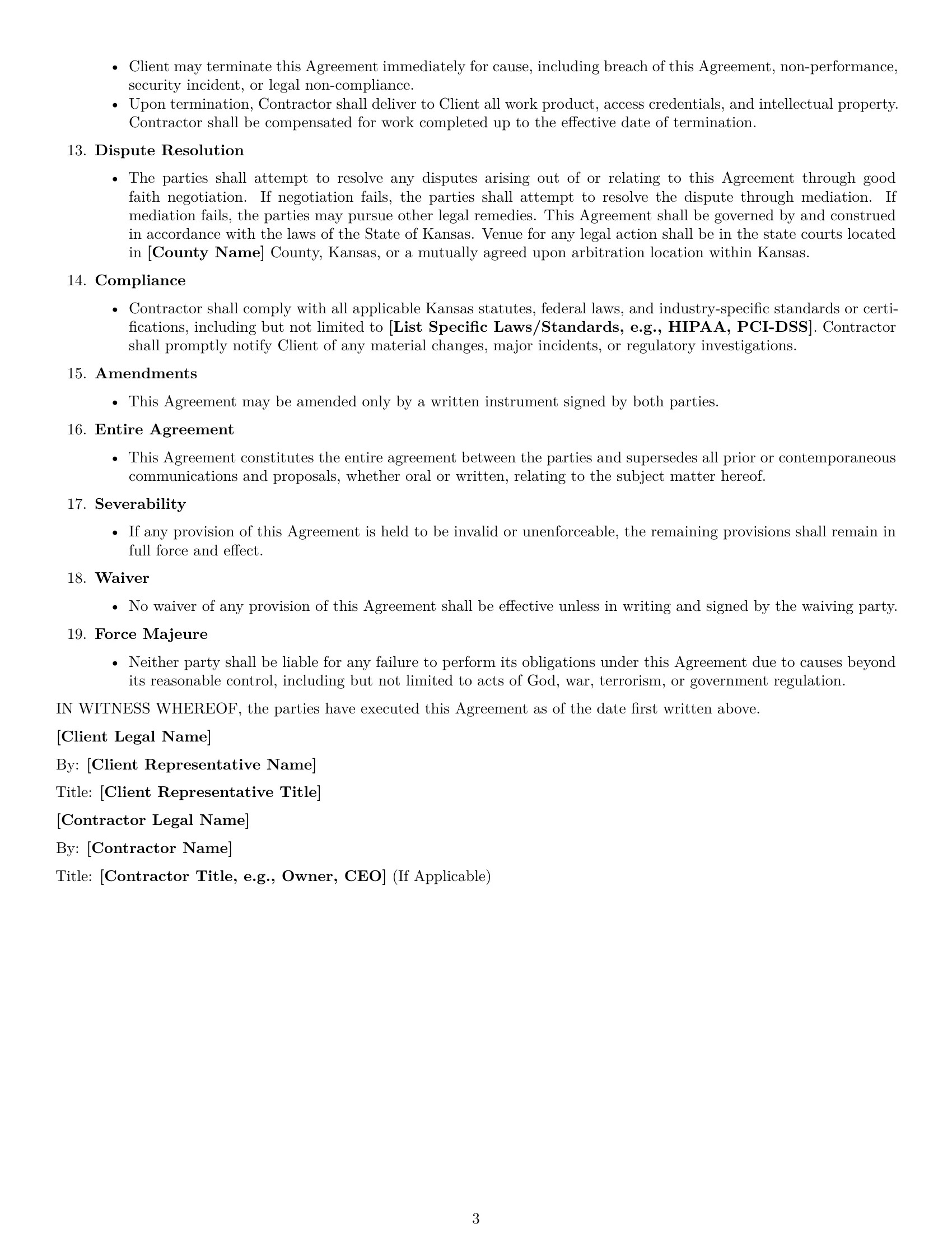Preview page 3 of Free Kansas IT independent contractor agreement template