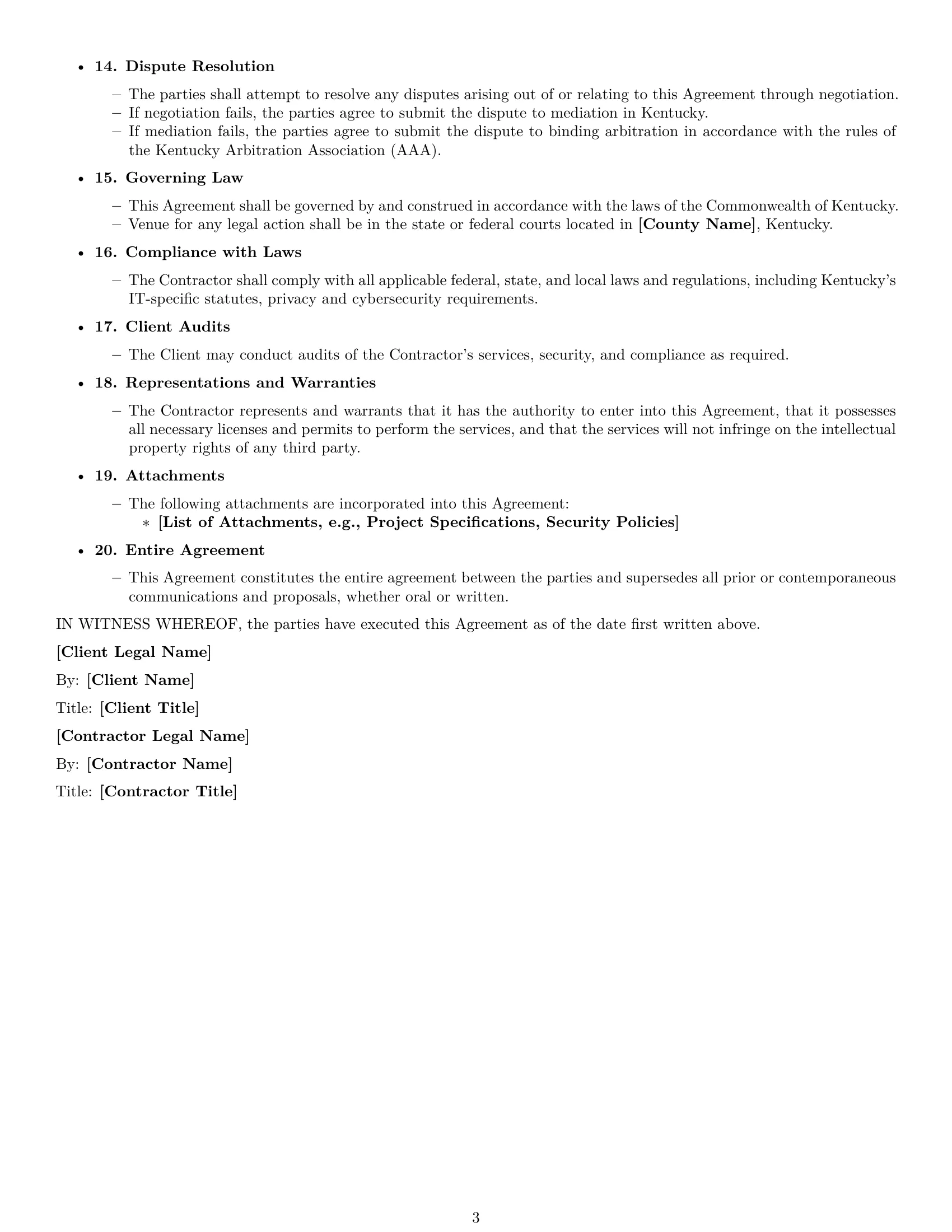 Preview page 3 of Free Kentucky IT independent contractor agreement template