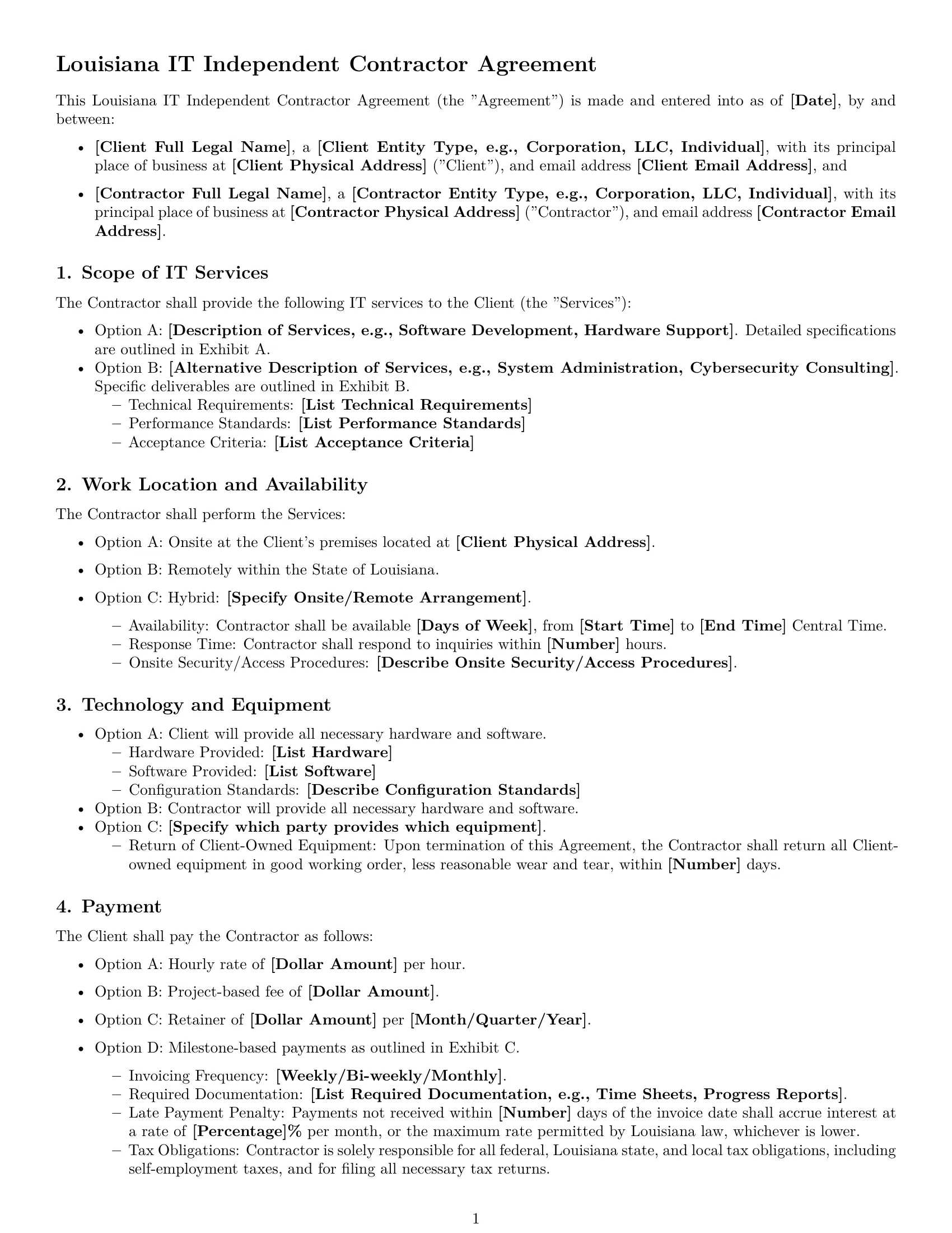 Preview page 1 of Free Louisiana IT independent contractor agreement template
