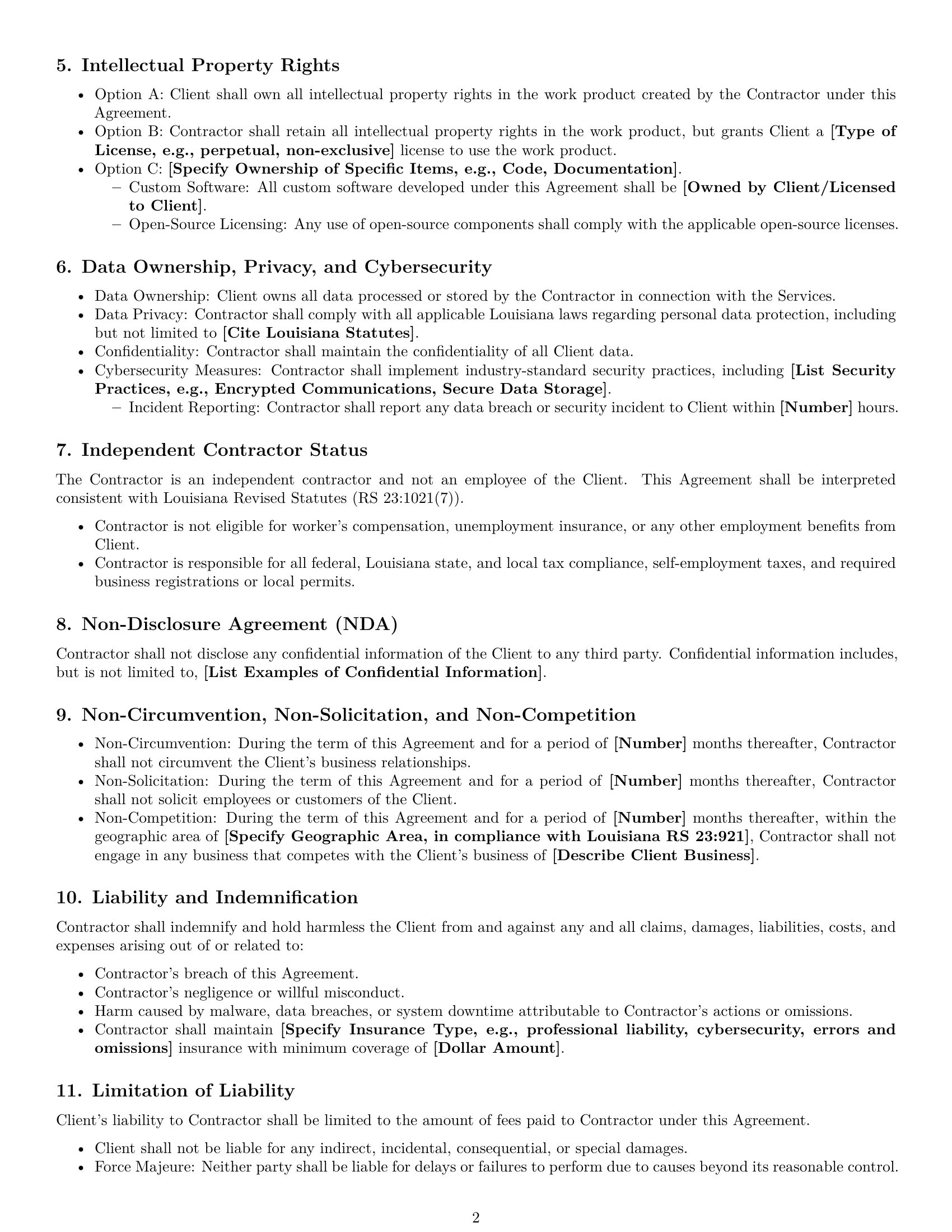 Preview page 2 of Free Louisiana IT independent contractor agreement template