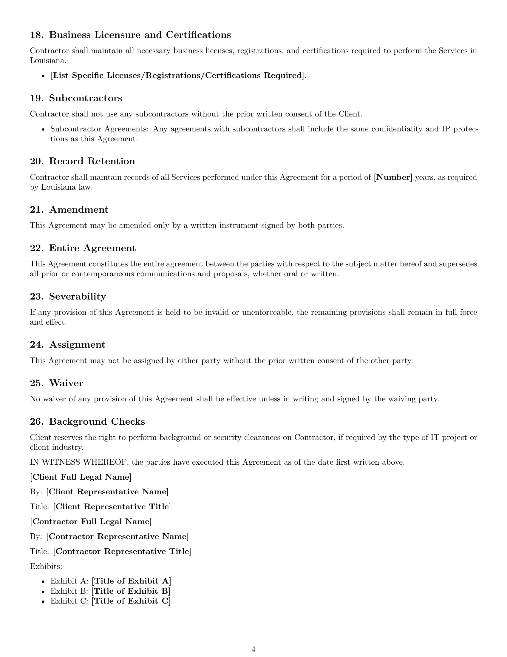 Preview page 4 of Free Louisiana IT independent contractor agreement template