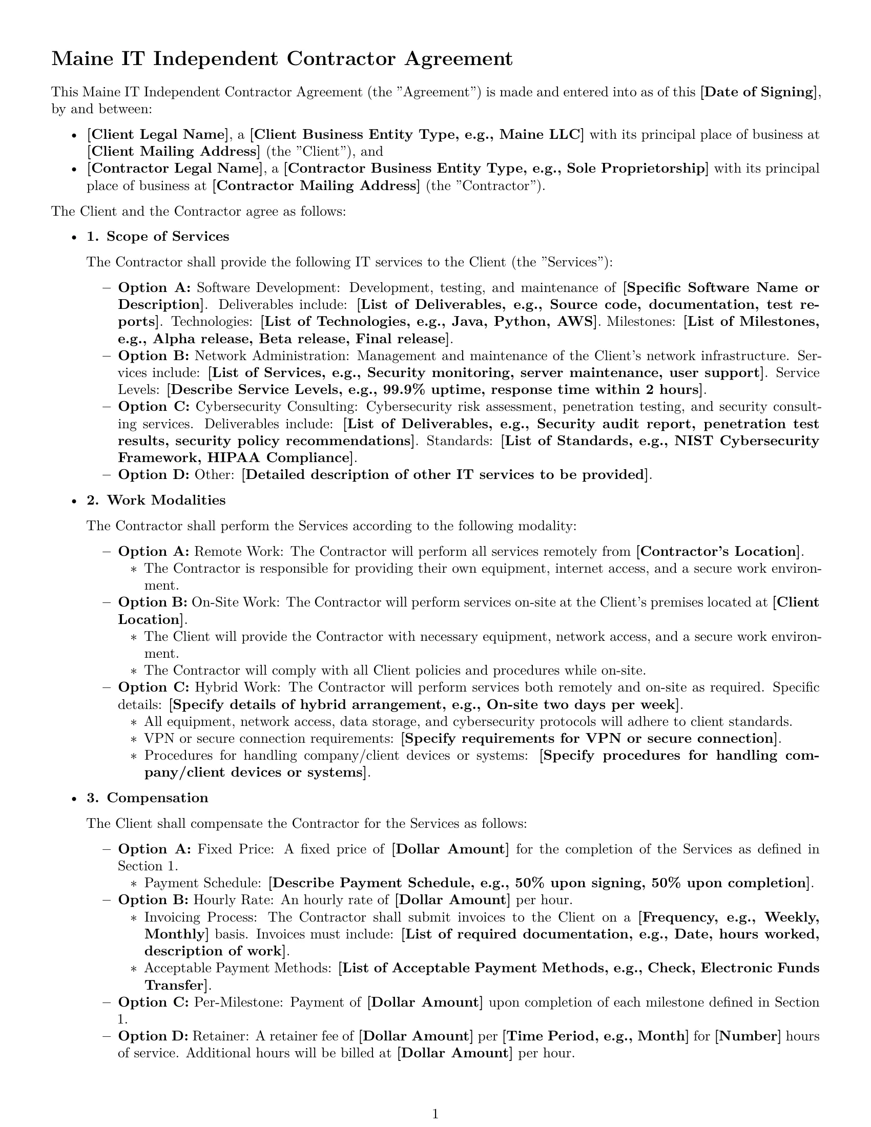 Preview page 1 of Free Maine IT independent contractor agreement template