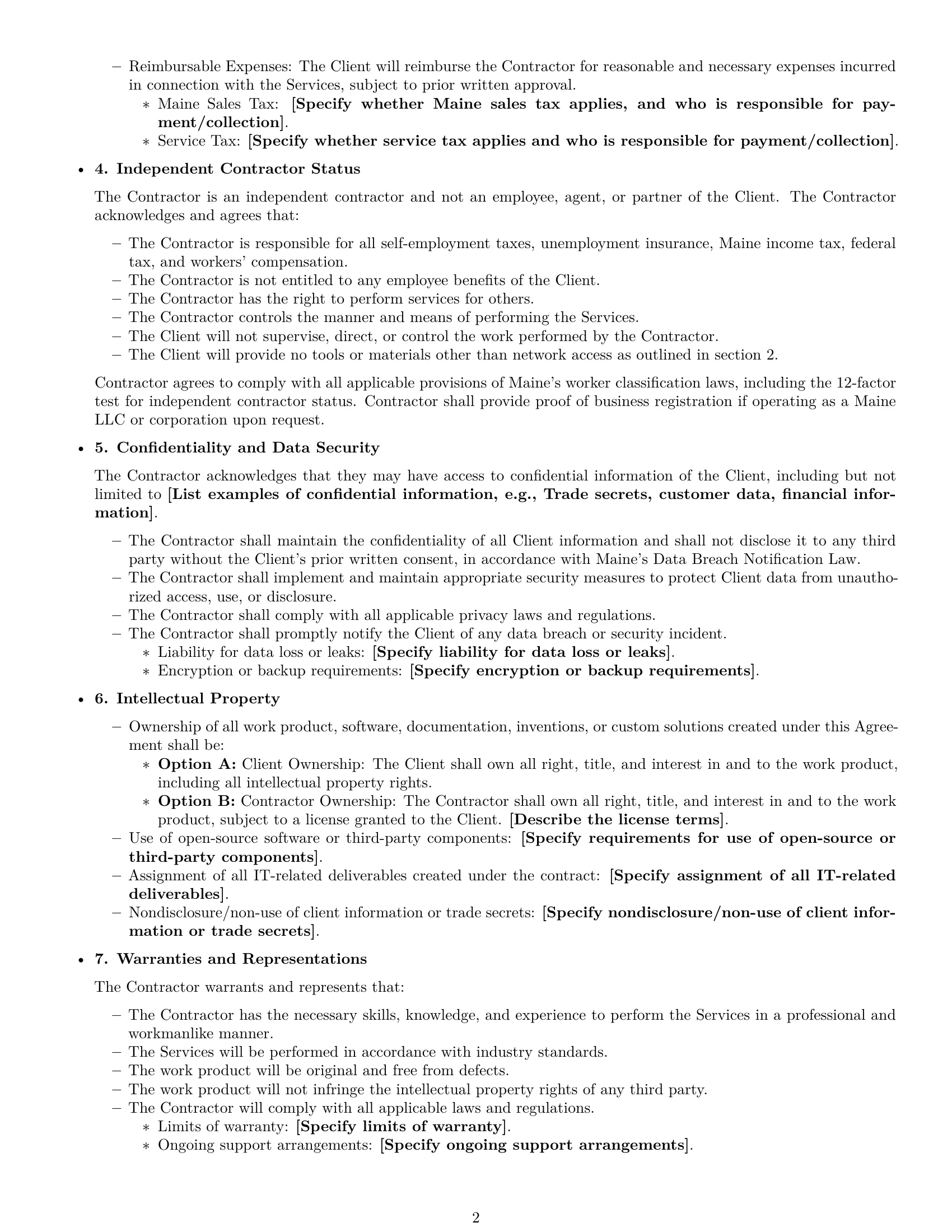 Preview page 2 of Free Maine IT independent contractor agreement template