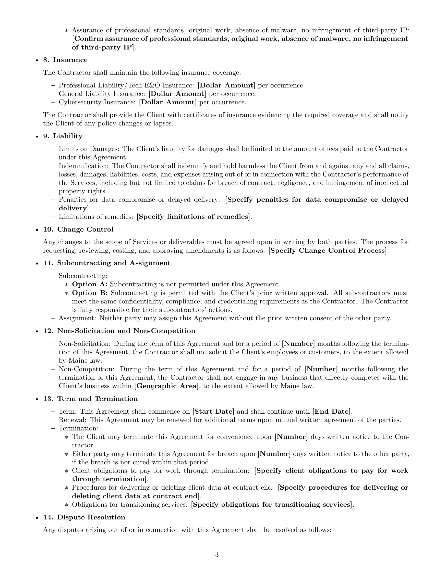 Preview page 3 of Free Maine IT independent contractor agreement template