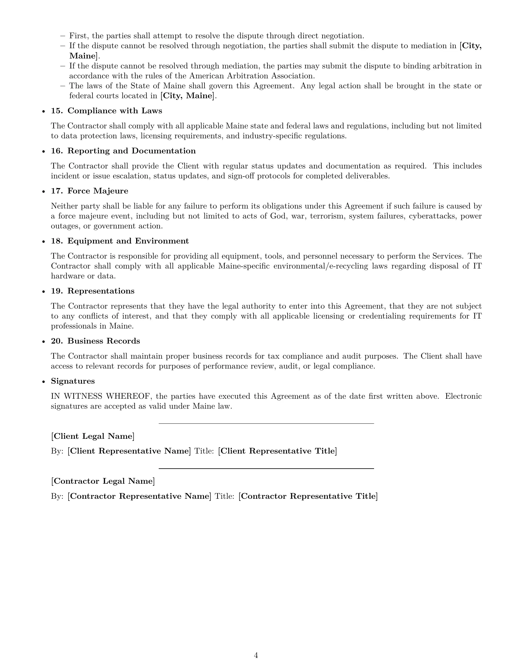 Preview page 4 of Free Maine IT independent contractor agreement template