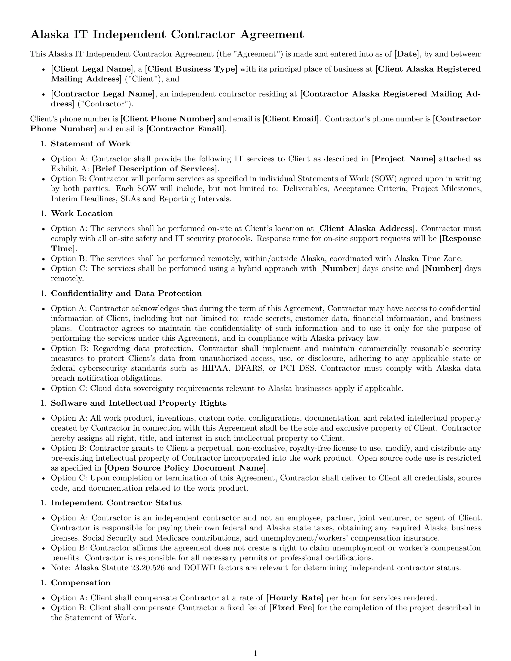 Preview page 1 of Free Alaska IT independent contractor agreement template