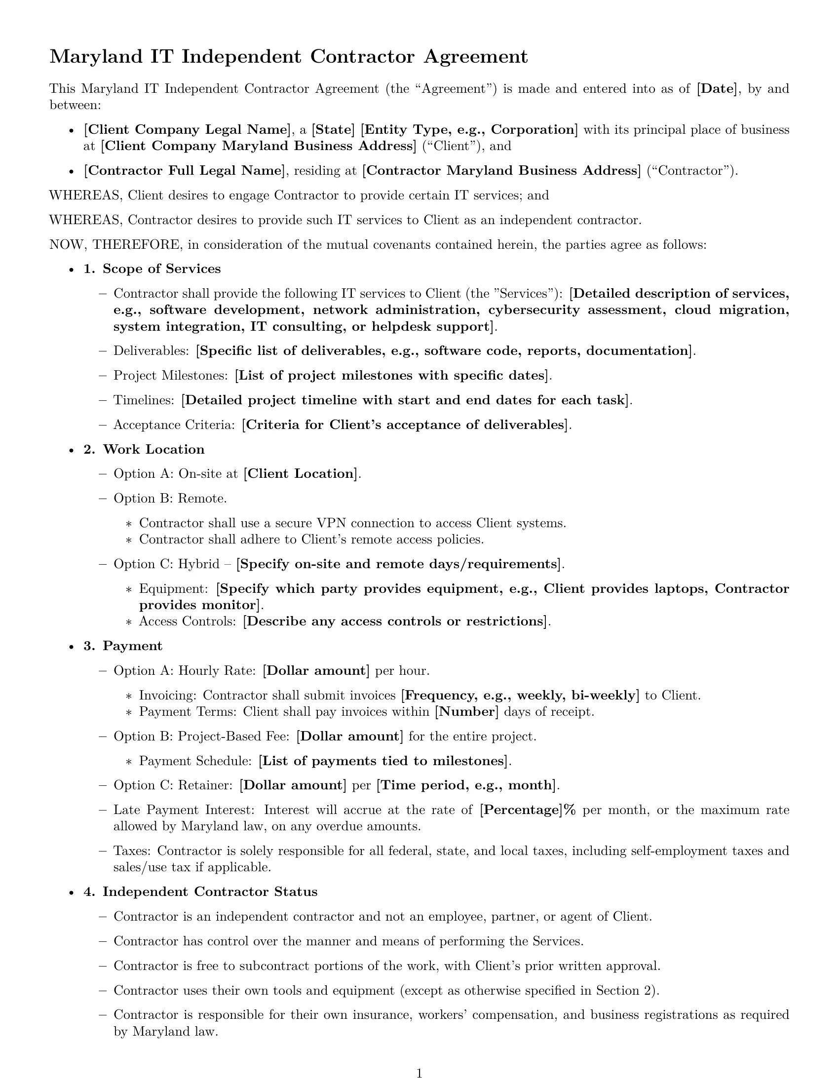 Preview page 1 of Free Maryland IT independent contractor agreement template