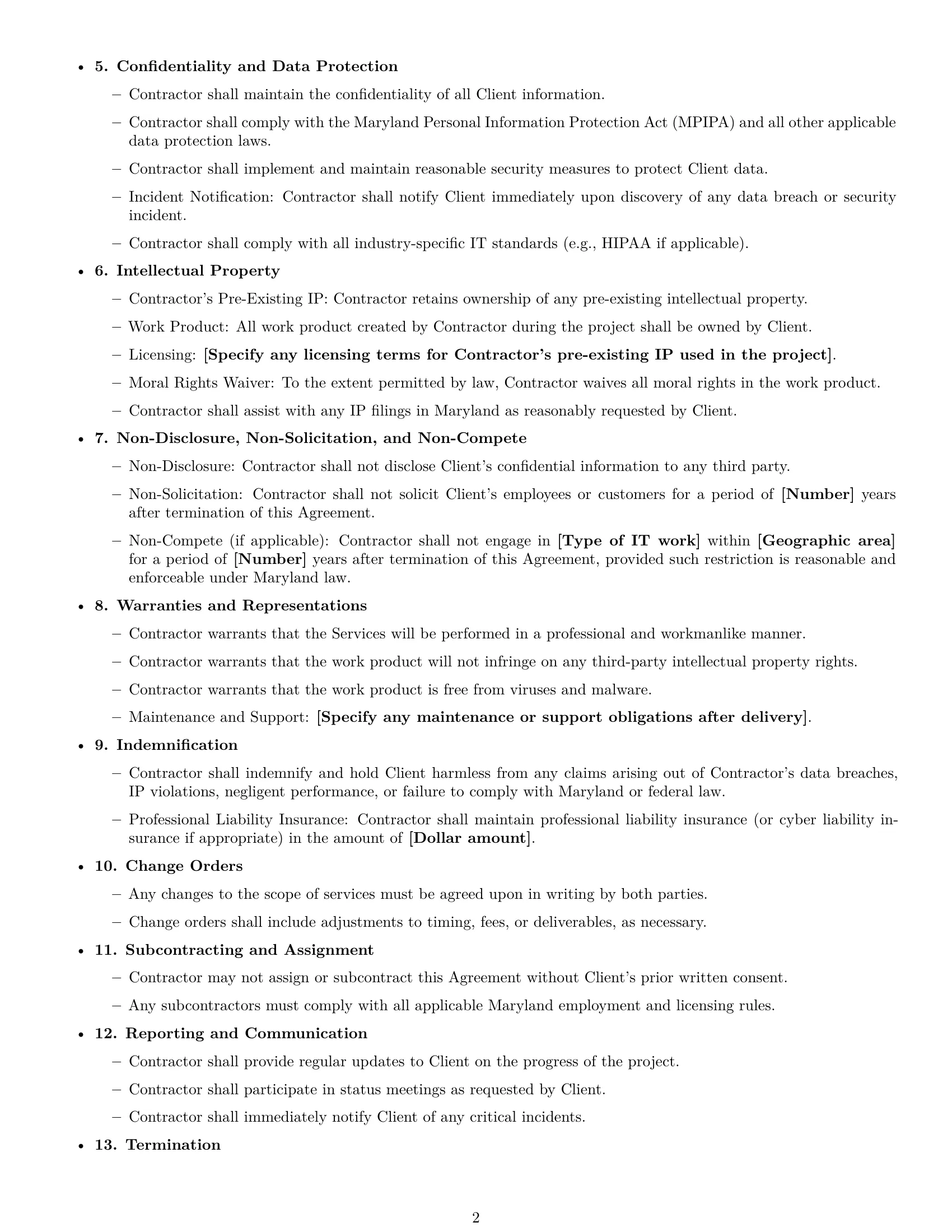 Preview page 2 of Free Maryland IT independent contractor agreement template