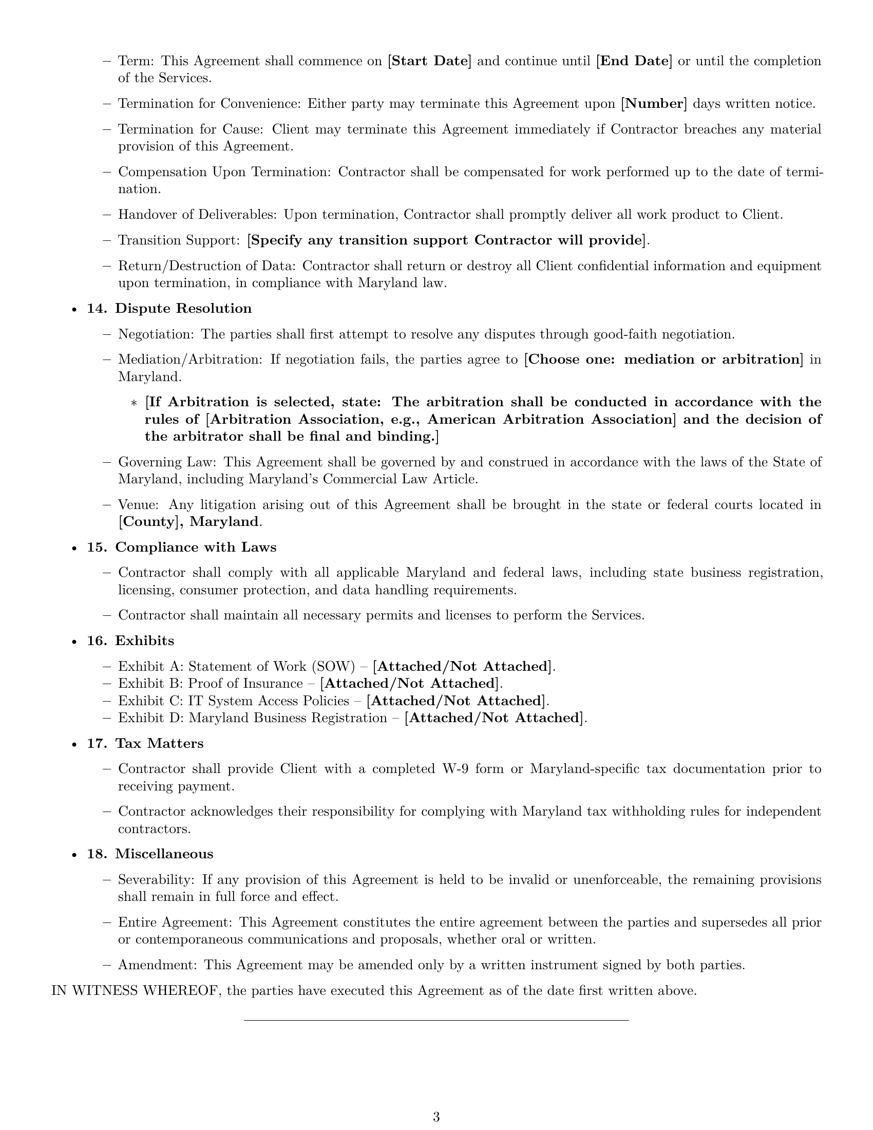Preview page 3 of Free Maryland IT independent contractor agreement template