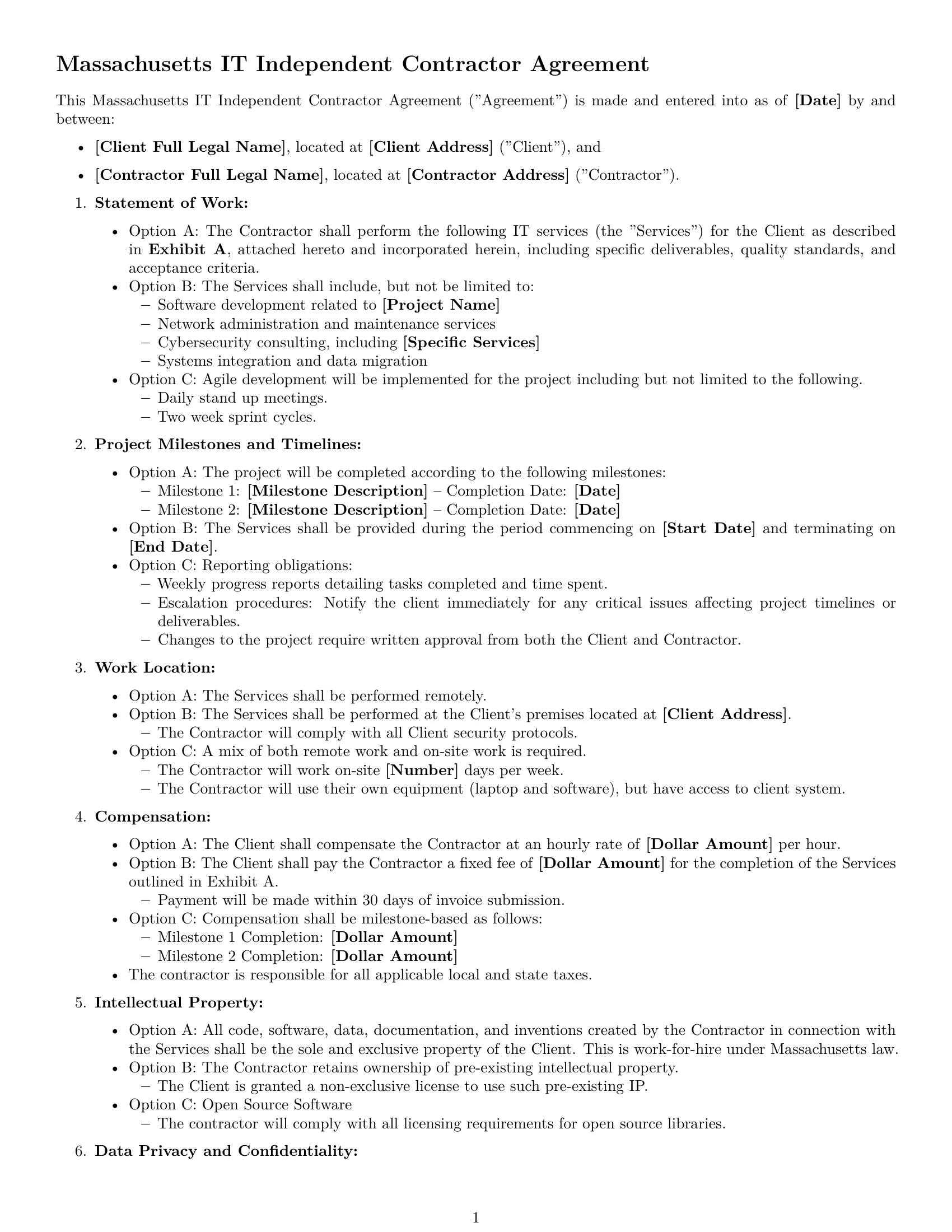 Preview page 1 of Free Massachusetts IT independent contractor agreement template