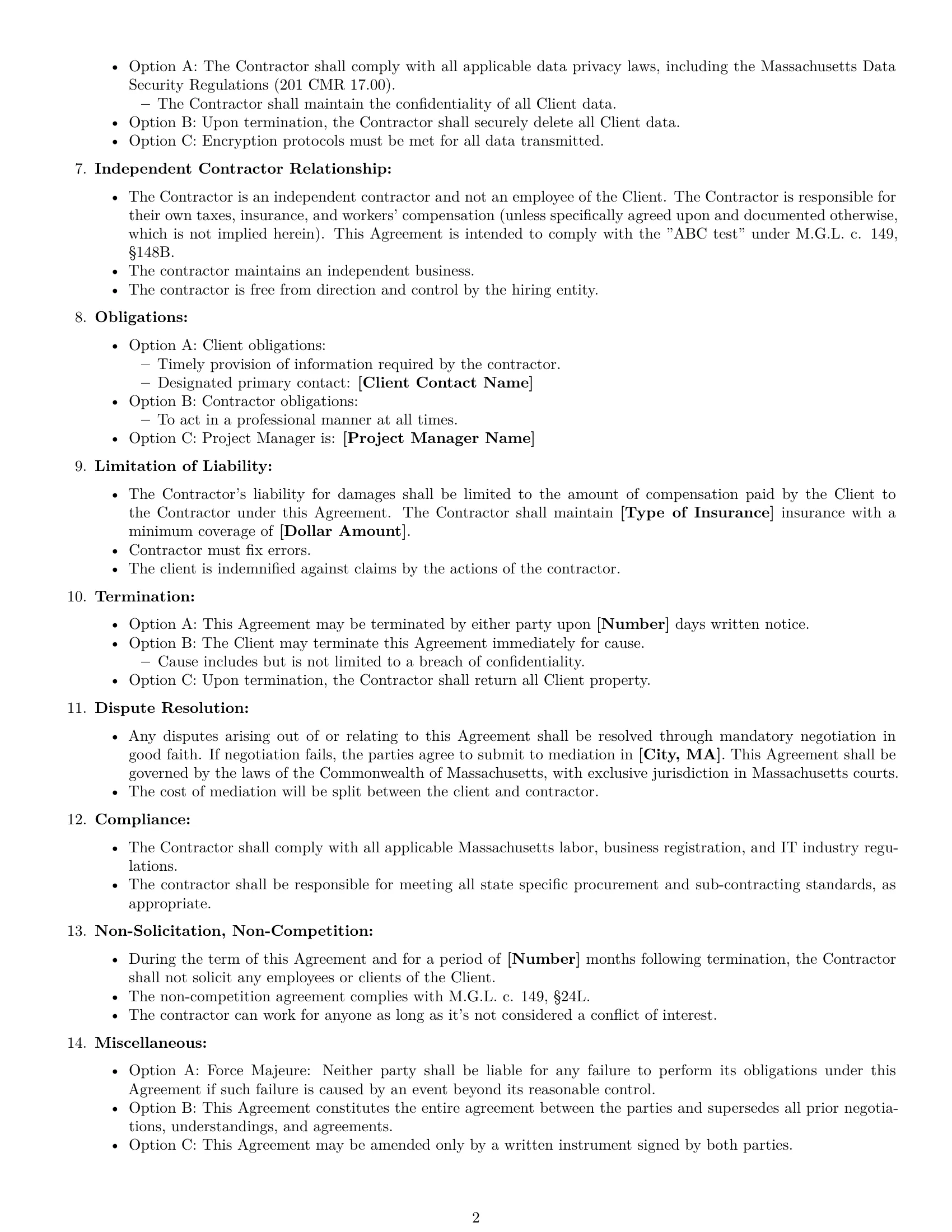 Preview page 2 of Free Massachusetts IT independent contractor agreement template