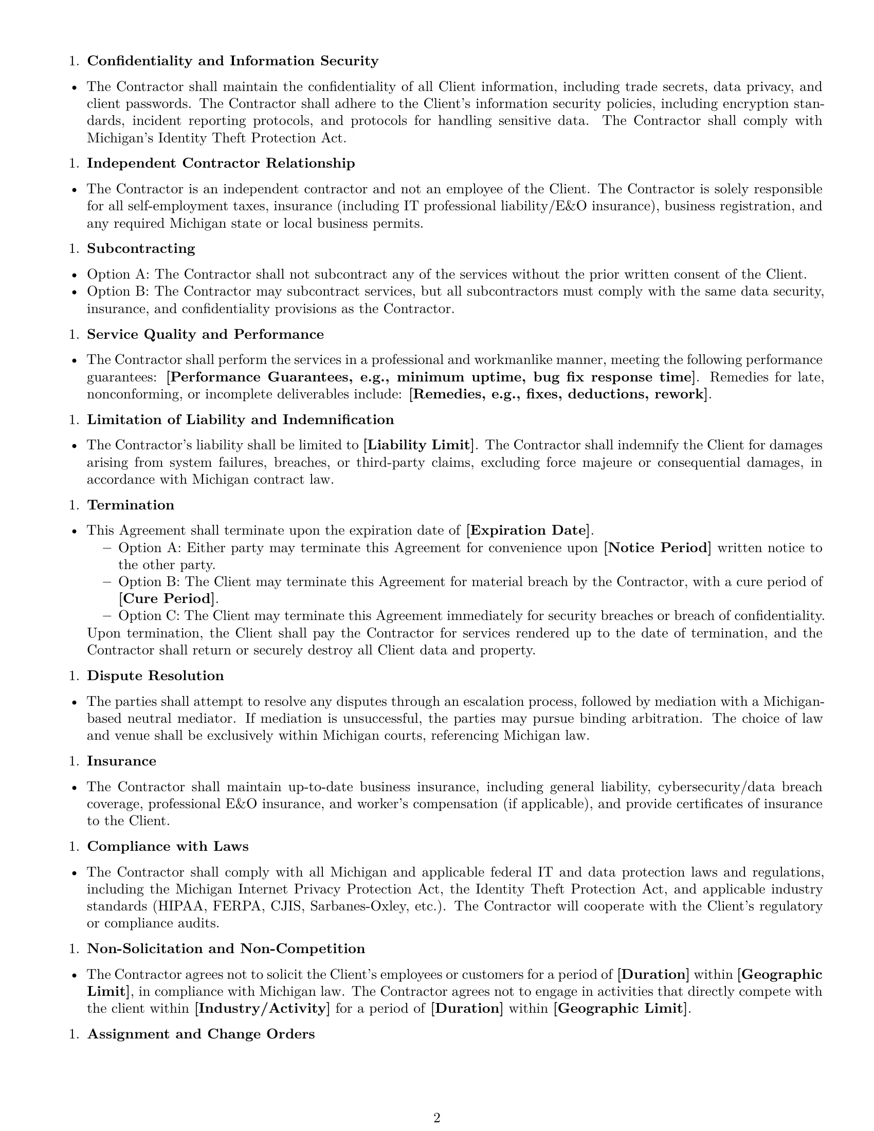 Preview page 2 of Free Michigan IT independent contractor agreement template