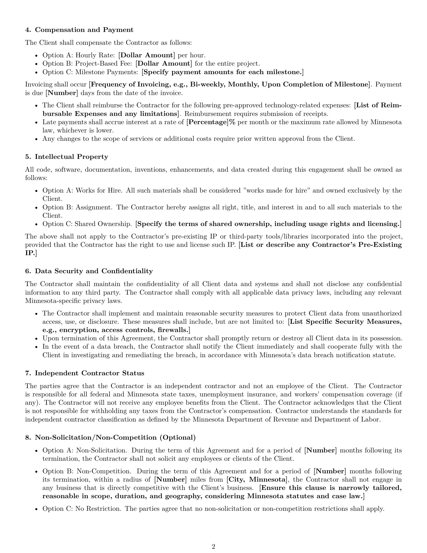 Preview page 2 of Free Minnesota IT independent contractor agreement template