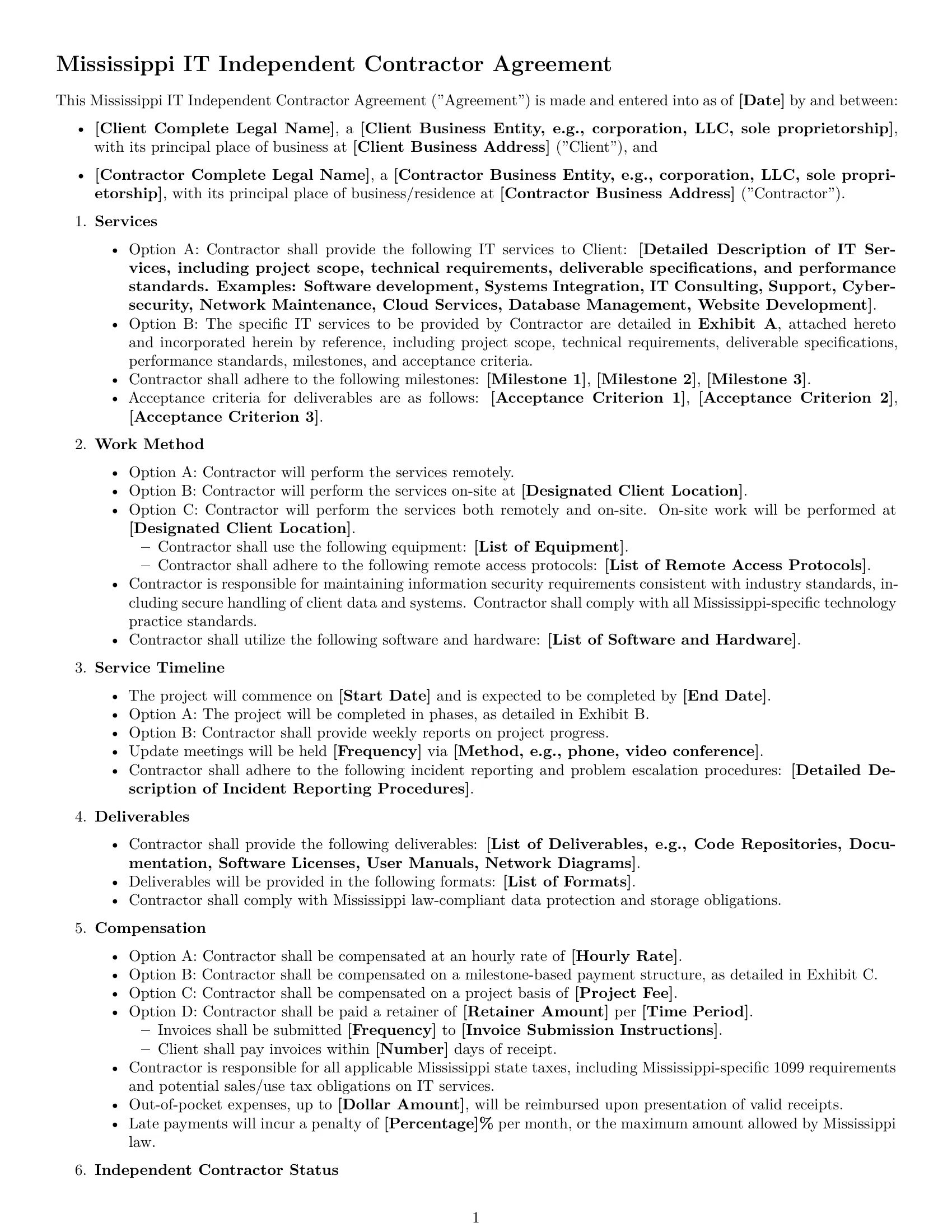 Preview page 1 of Free Mississippi IT independent contractor agreement template