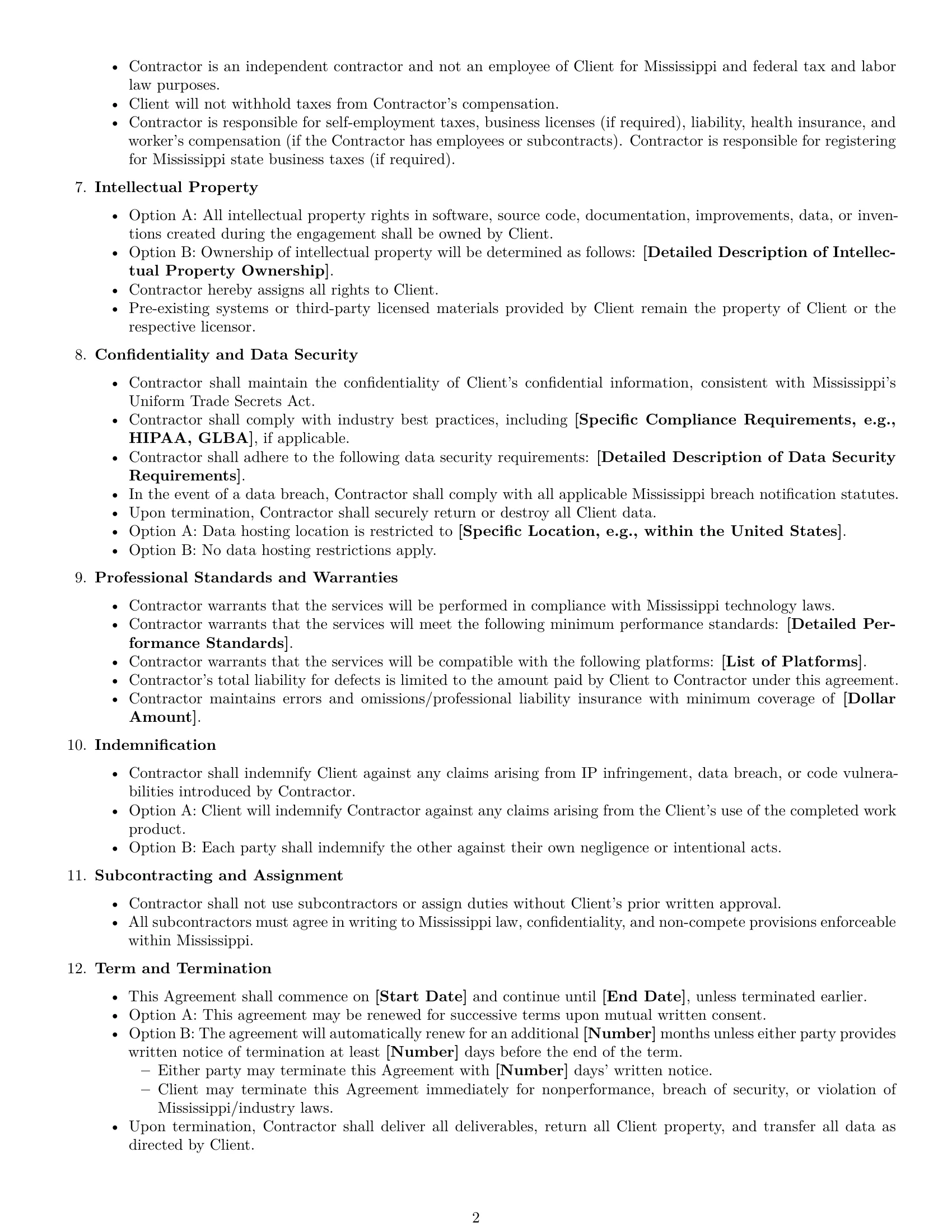 Preview page 2 of Free Mississippi IT independent contractor agreement template