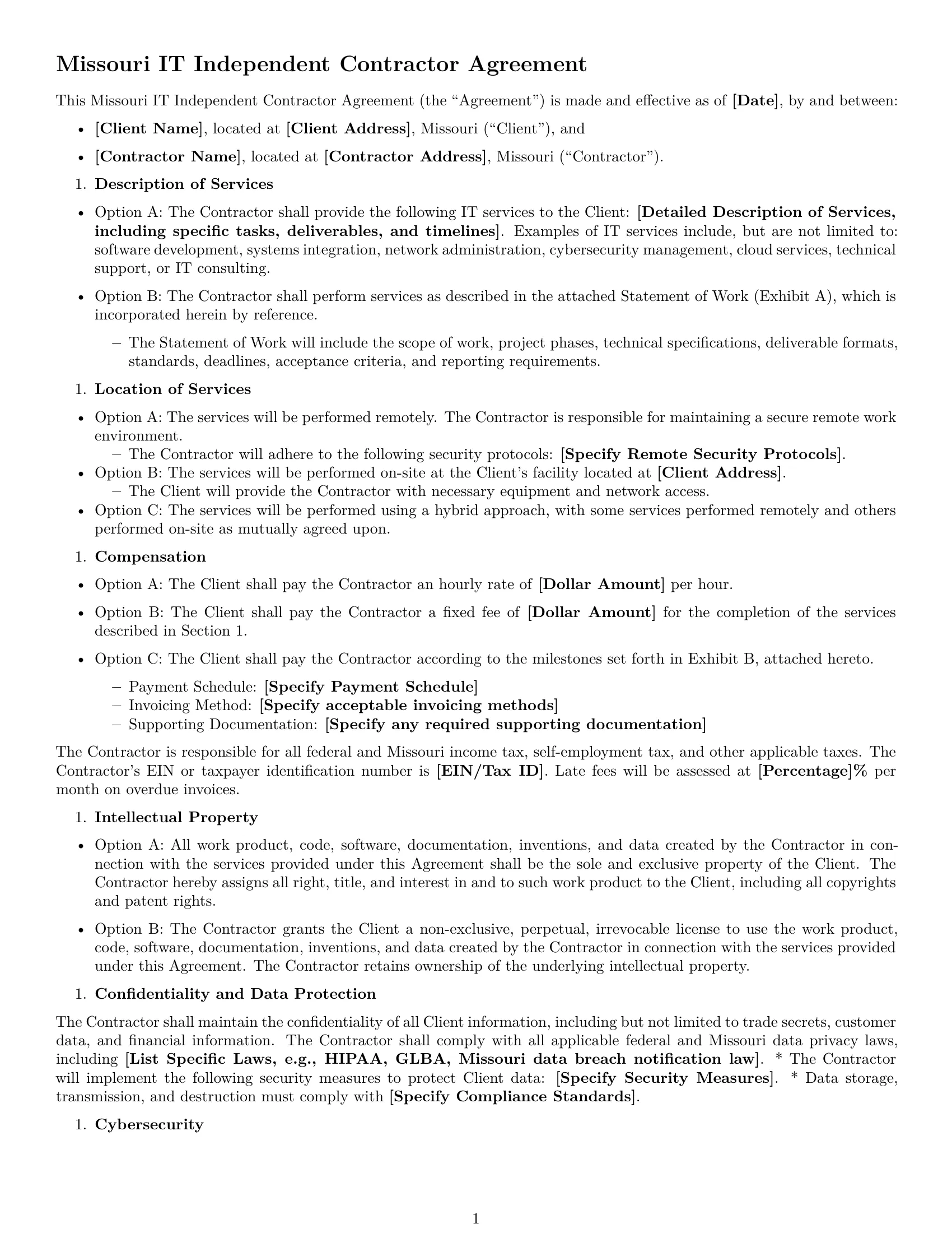 Preview page 1 of Free Missouri IT independent contractor agreement template