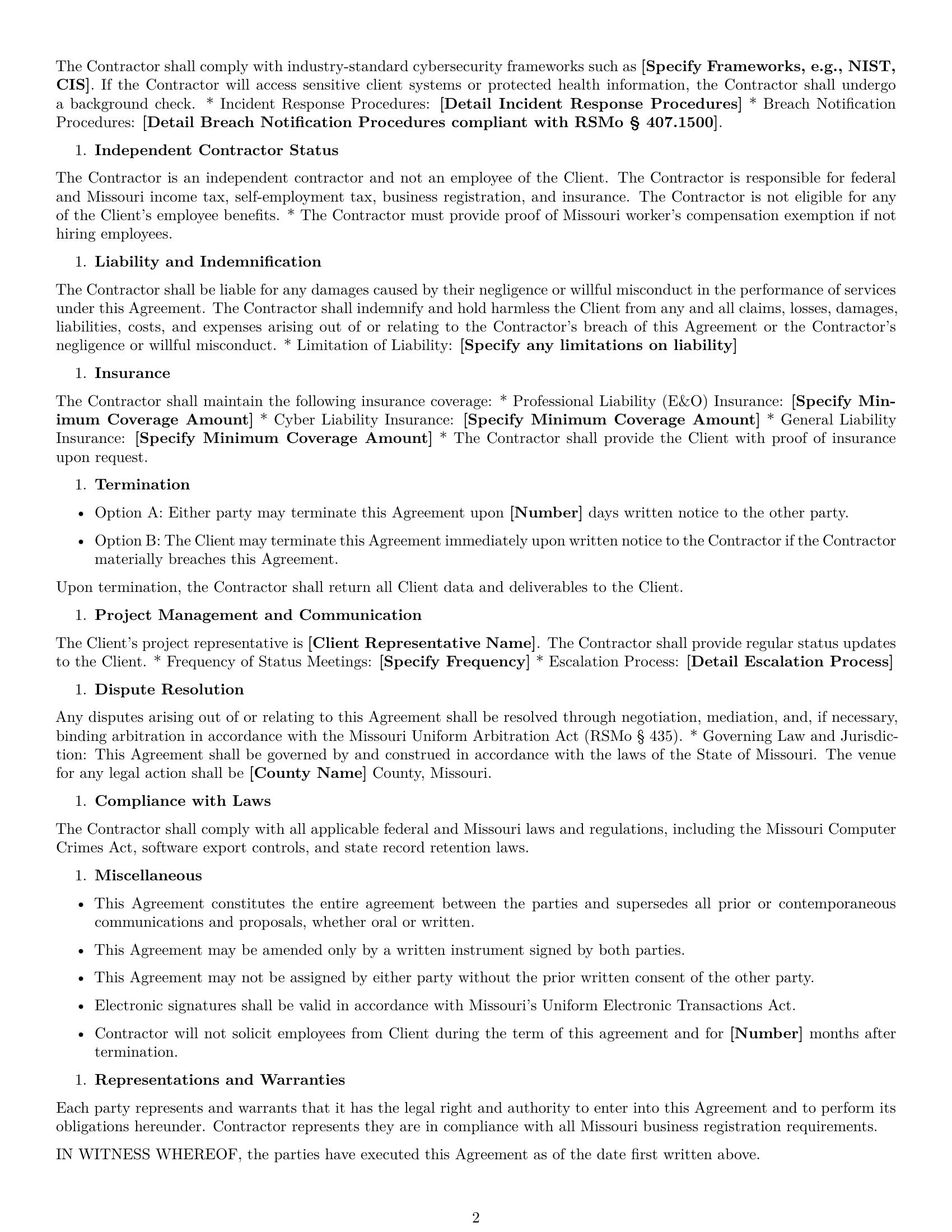 Preview page 2 of Free Missouri IT independent contractor agreement template