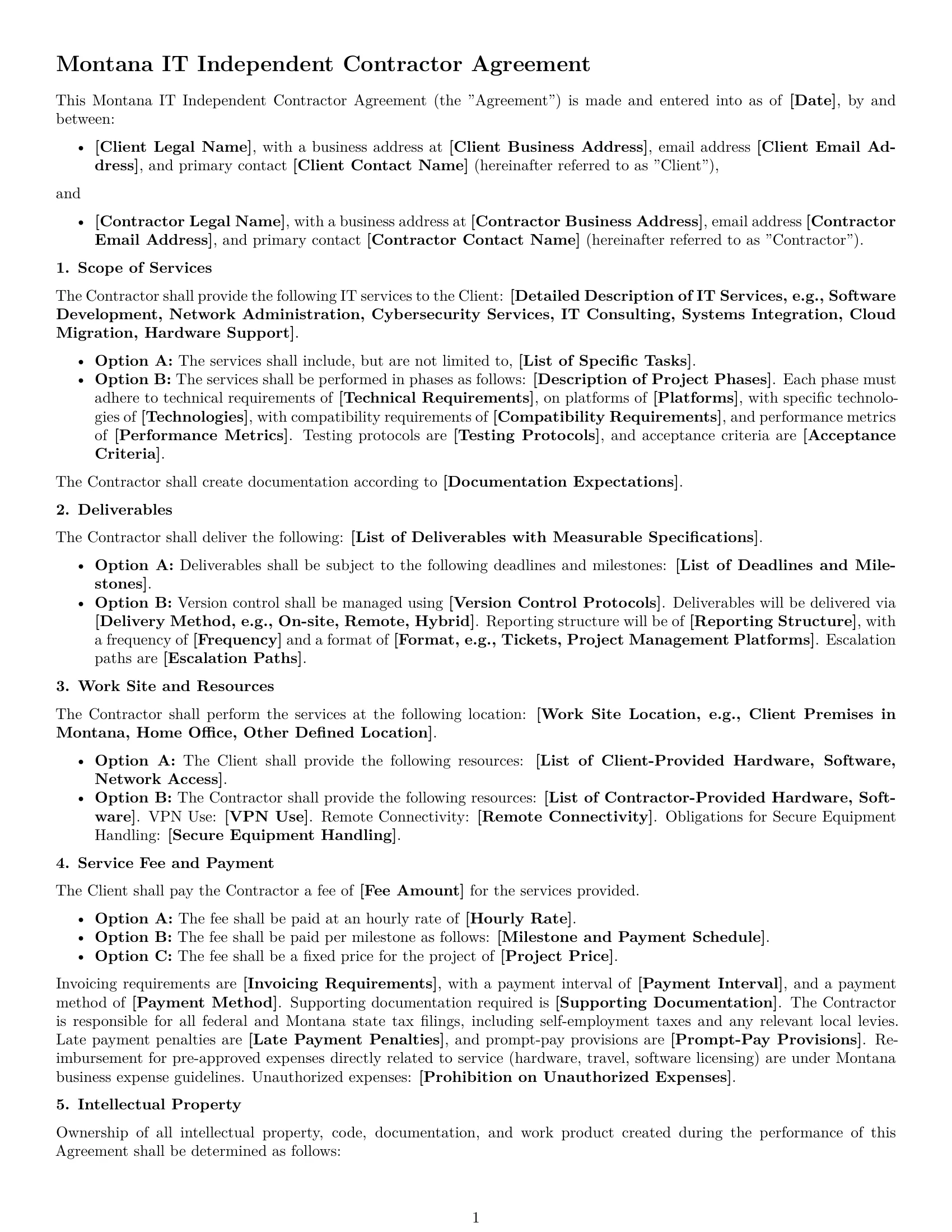 Preview page 1 of Free Montana IT independent contractor agreement template