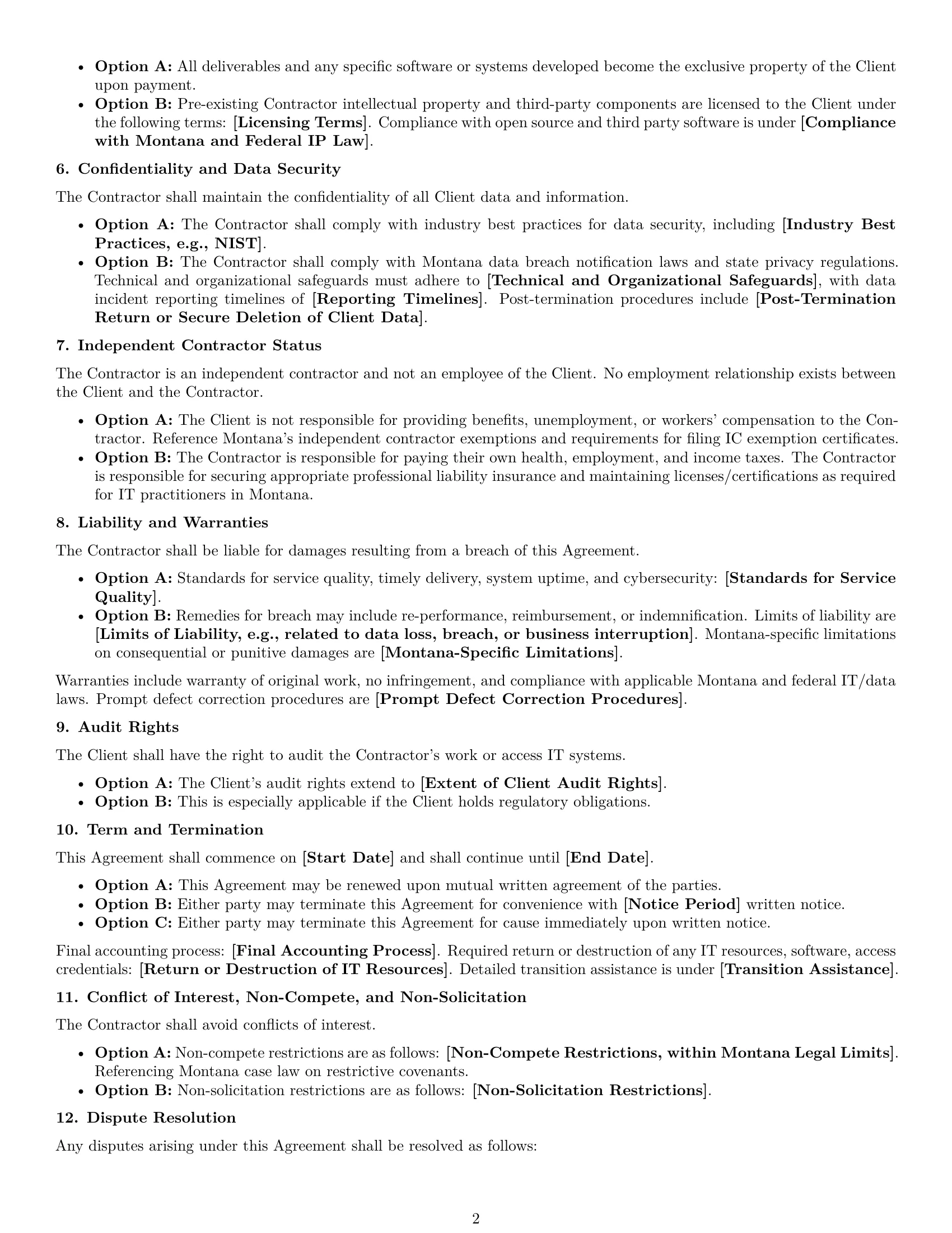 Preview page 2 of Free Montana IT independent contractor agreement template