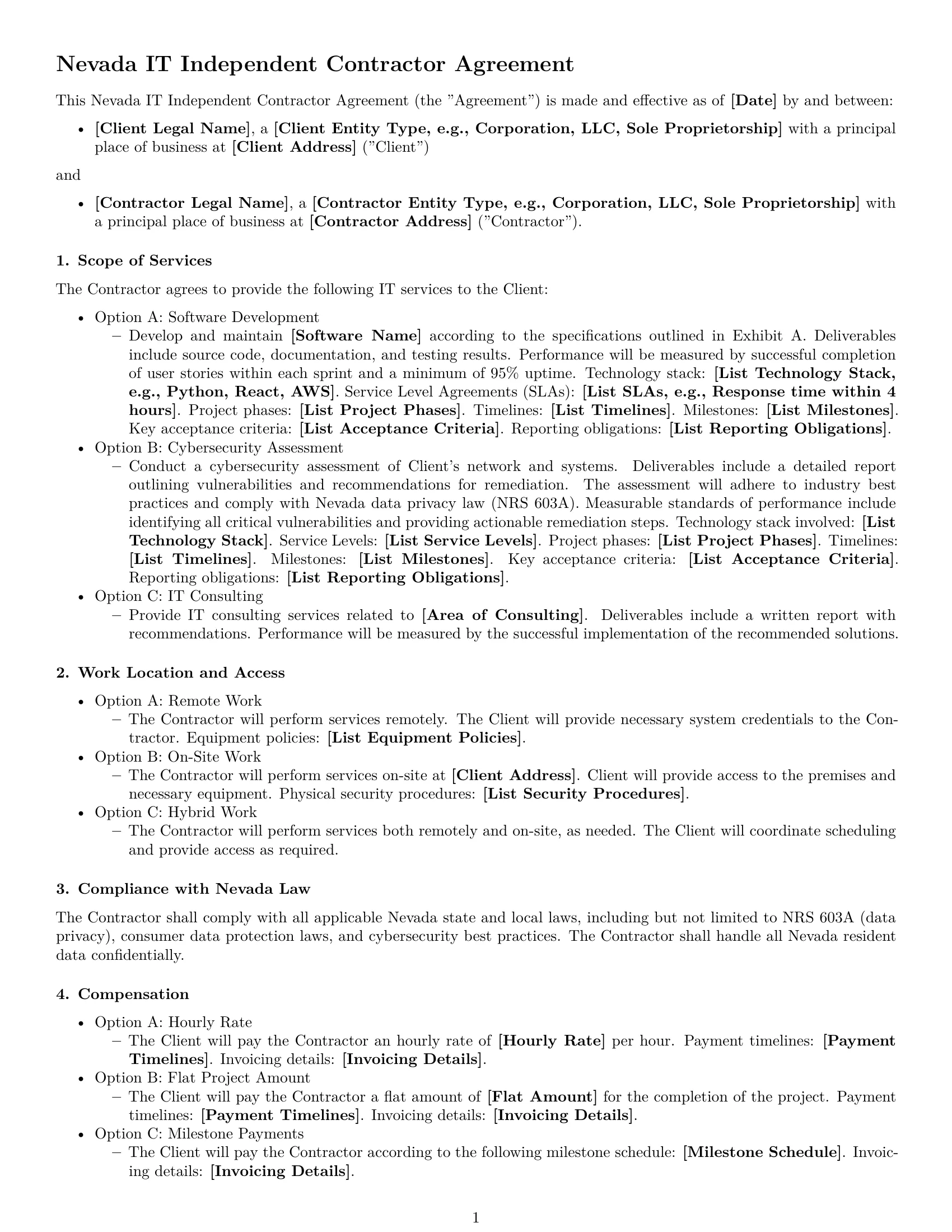 Preview page 1 of Free Nevada IT independent contractor agreement template