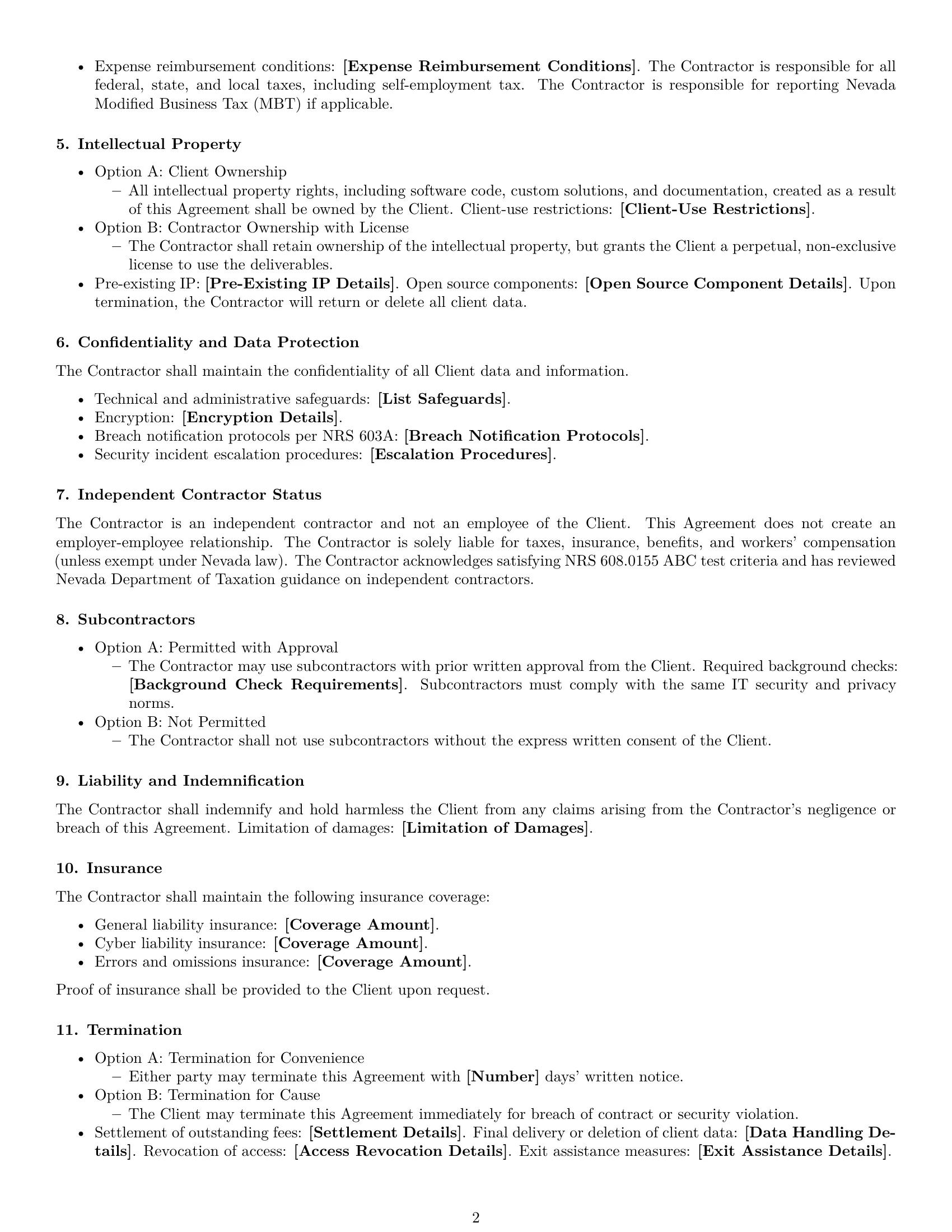 Preview page 2 of Free Nevada IT independent contractor agreement template